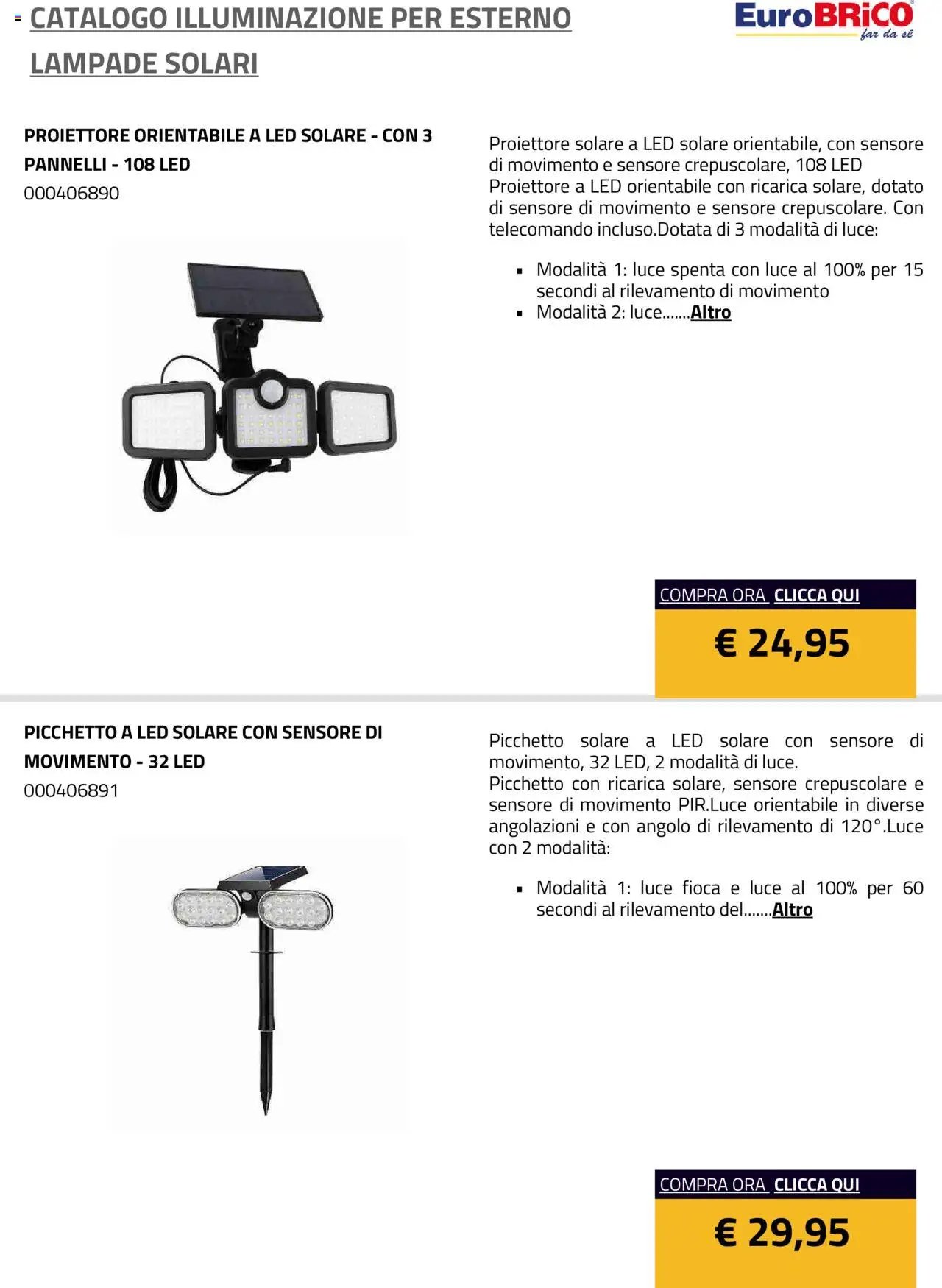 Eurobrico Illuminazione da esterno Lampade Solari catalogo
