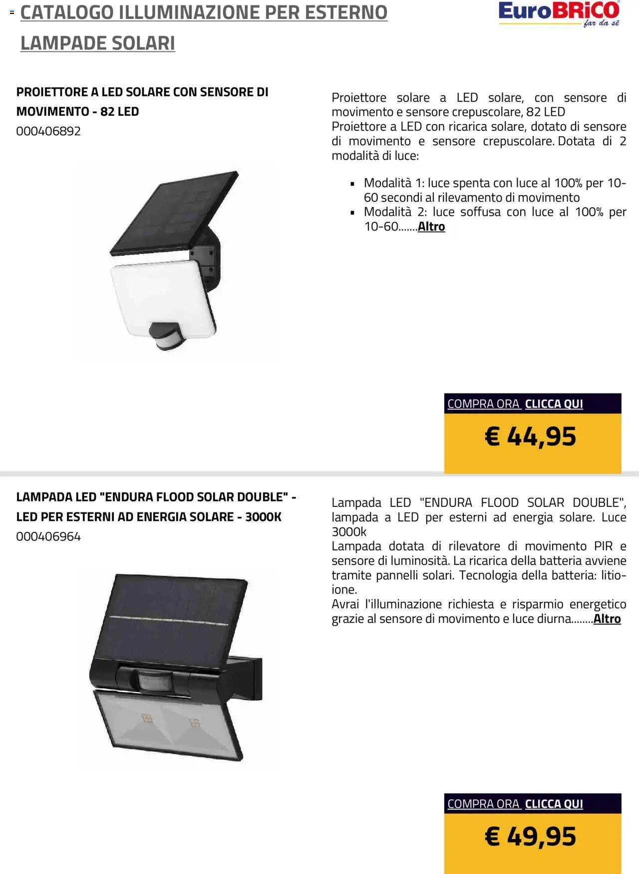 Eurobrico Illuminazione da esterno Lampade Solari catalogo