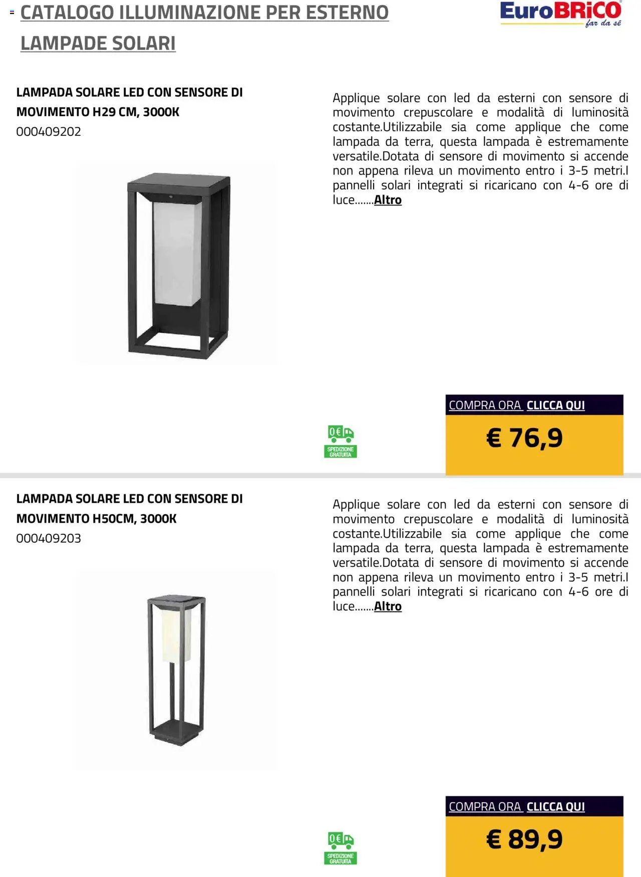Eurobrico Illuminazione da esterno Lampade Solari catalogo
