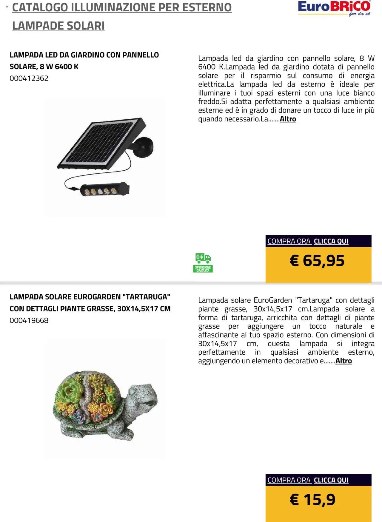 Eurobrico Illuminazione da esterno Lampade Solari catalogo