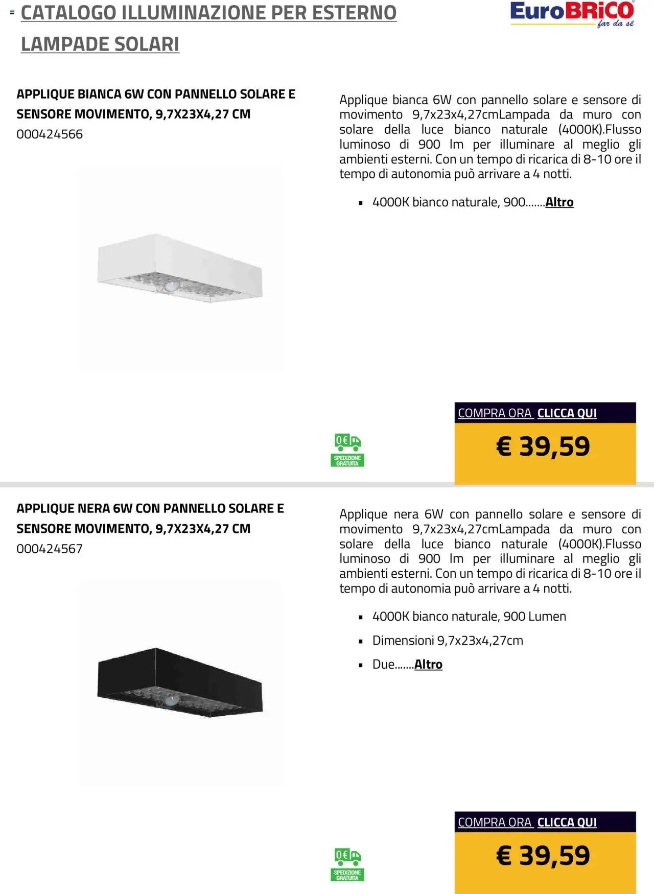 Eurobrico Illuminazione da esterno Lampade Solari catalogo