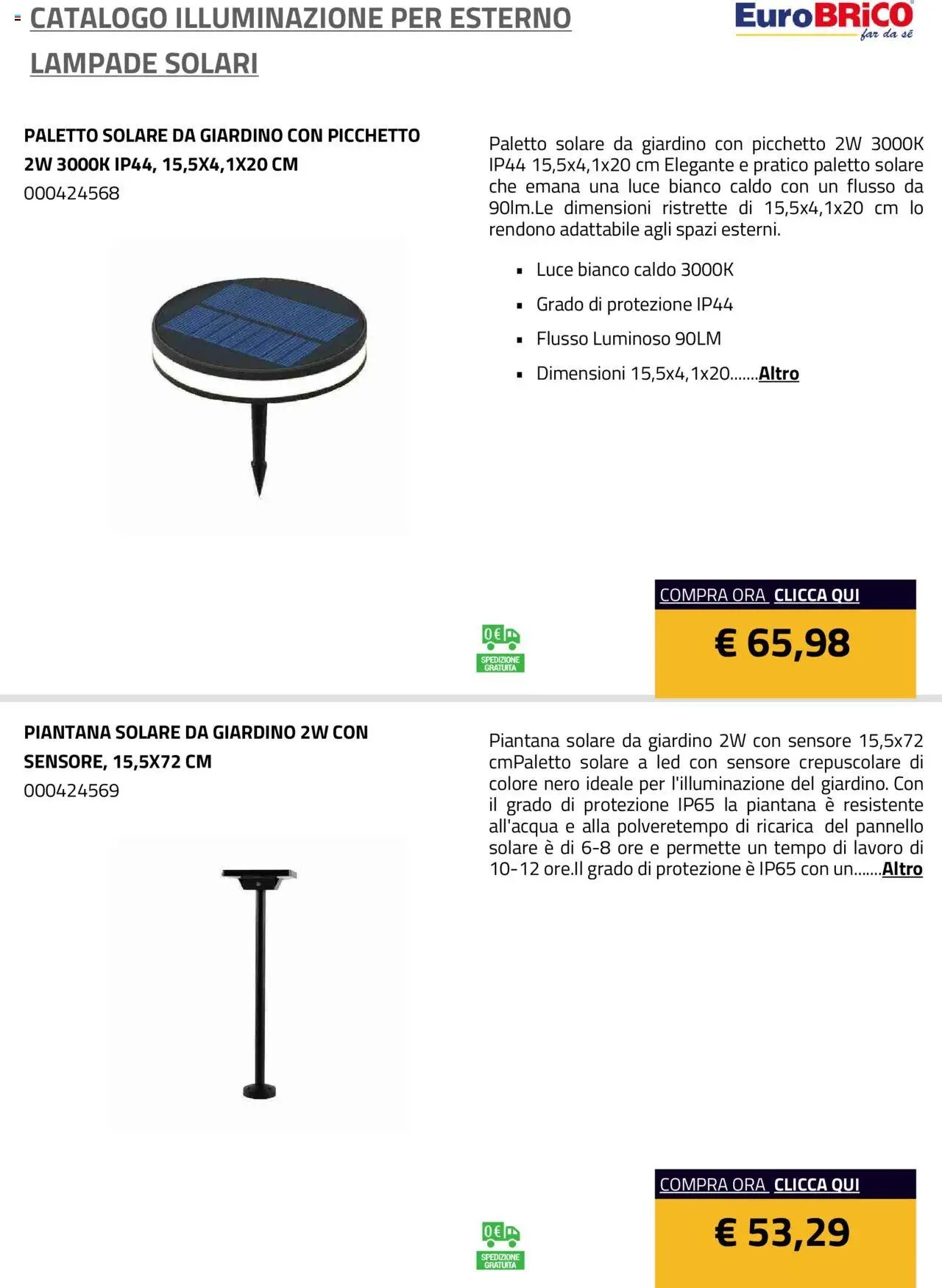 Eurobrico Illuminazione da esterno Lampade Solari catalogo