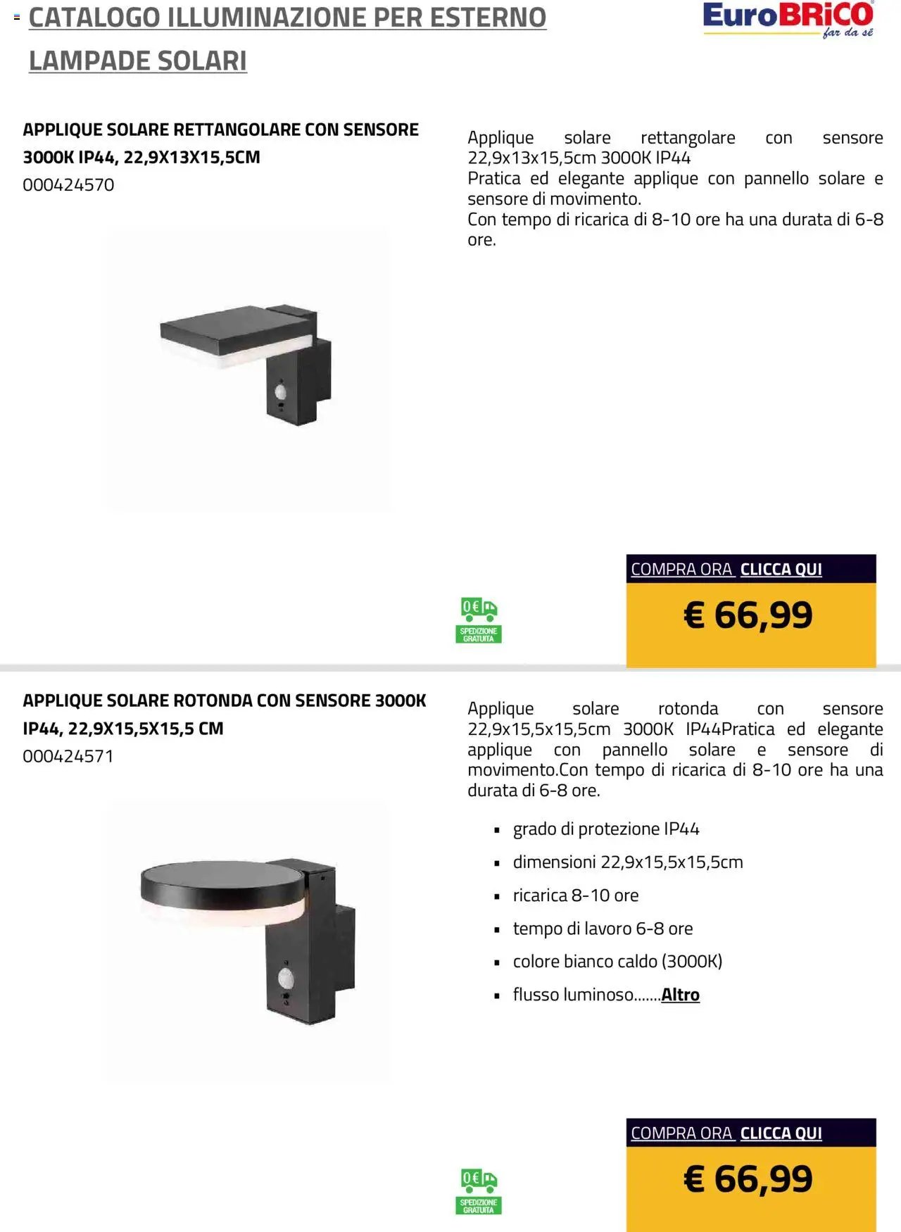 Eurobrico Illuminazione da esterno Lampade Solari catalogo