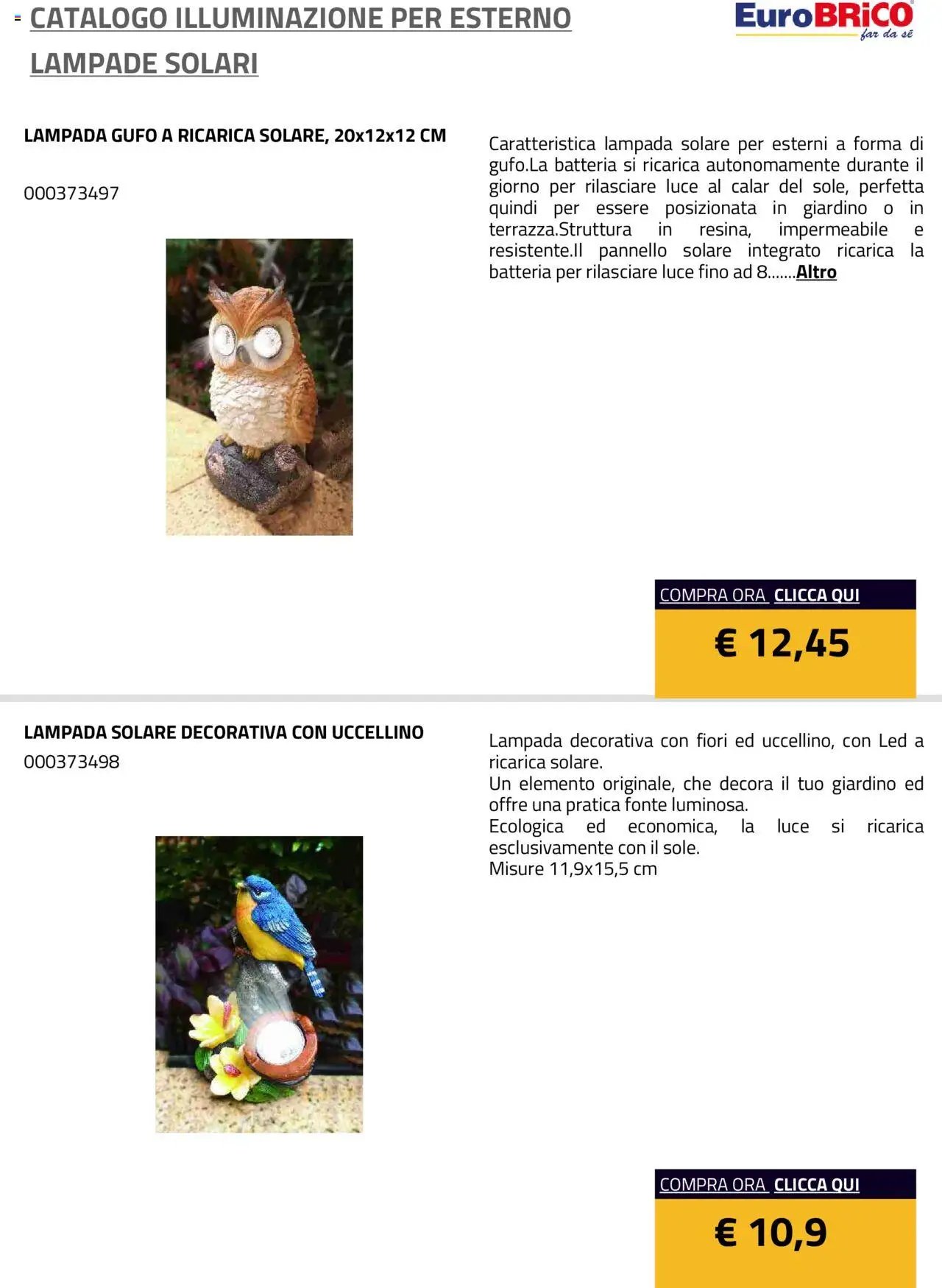 Eurobrico Illuminazione da esterno Lampade Solari catalogo
