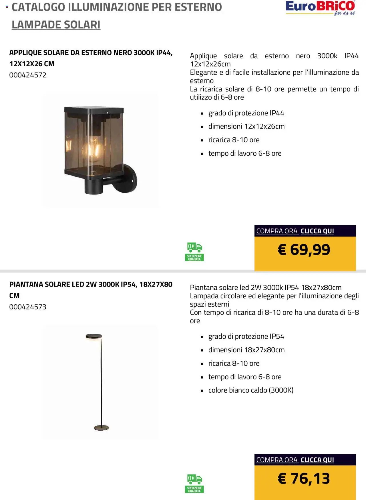 Eurobrico Illuminazione da esterno Lampade Solari catalogo