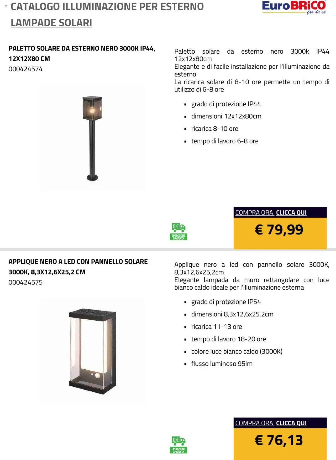 Eurobrico Illuminazione da esterno Lampade Solari catalogo