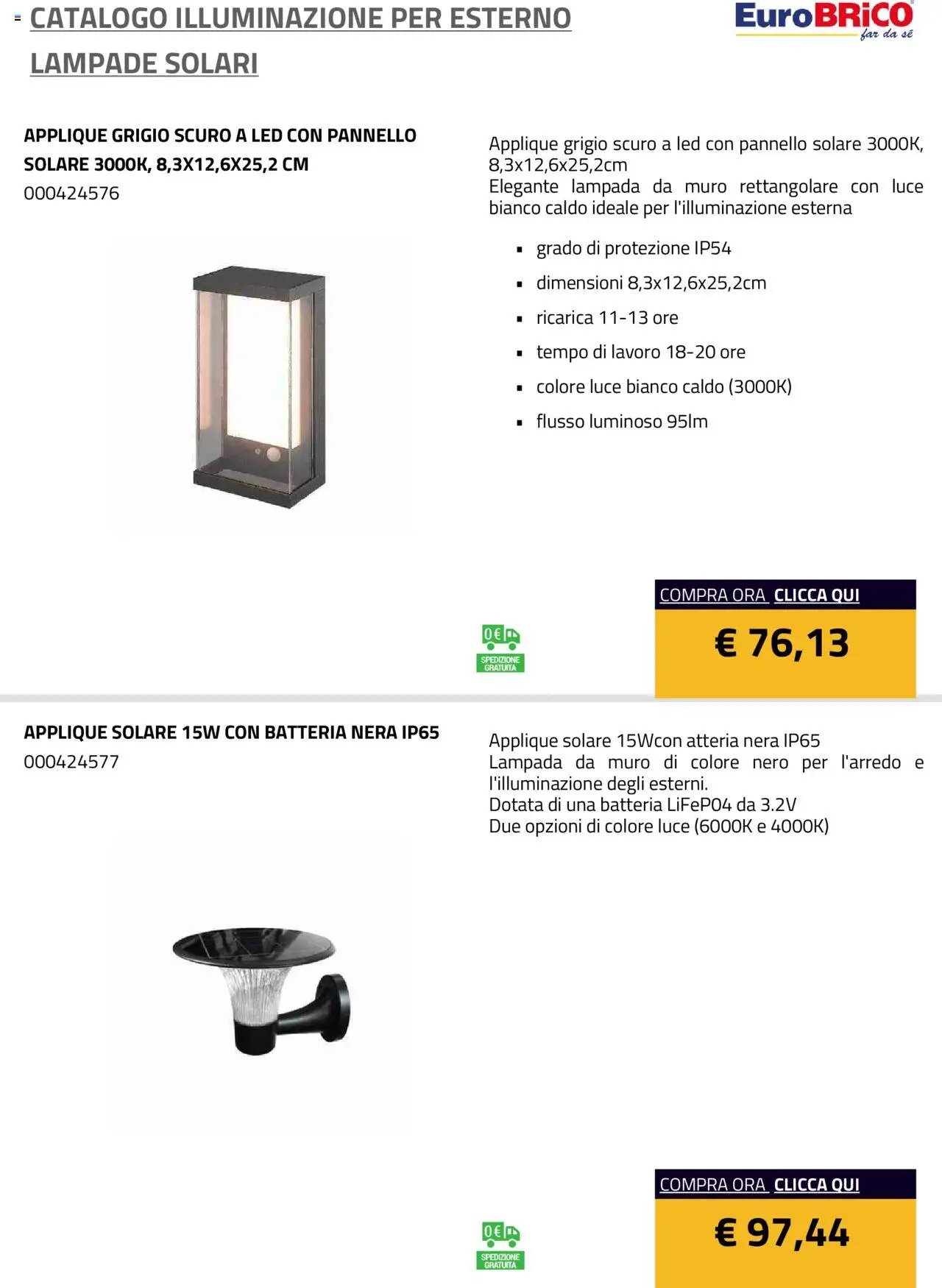Eurobrico Illuminazione da esterno Lampade Solari catalogo