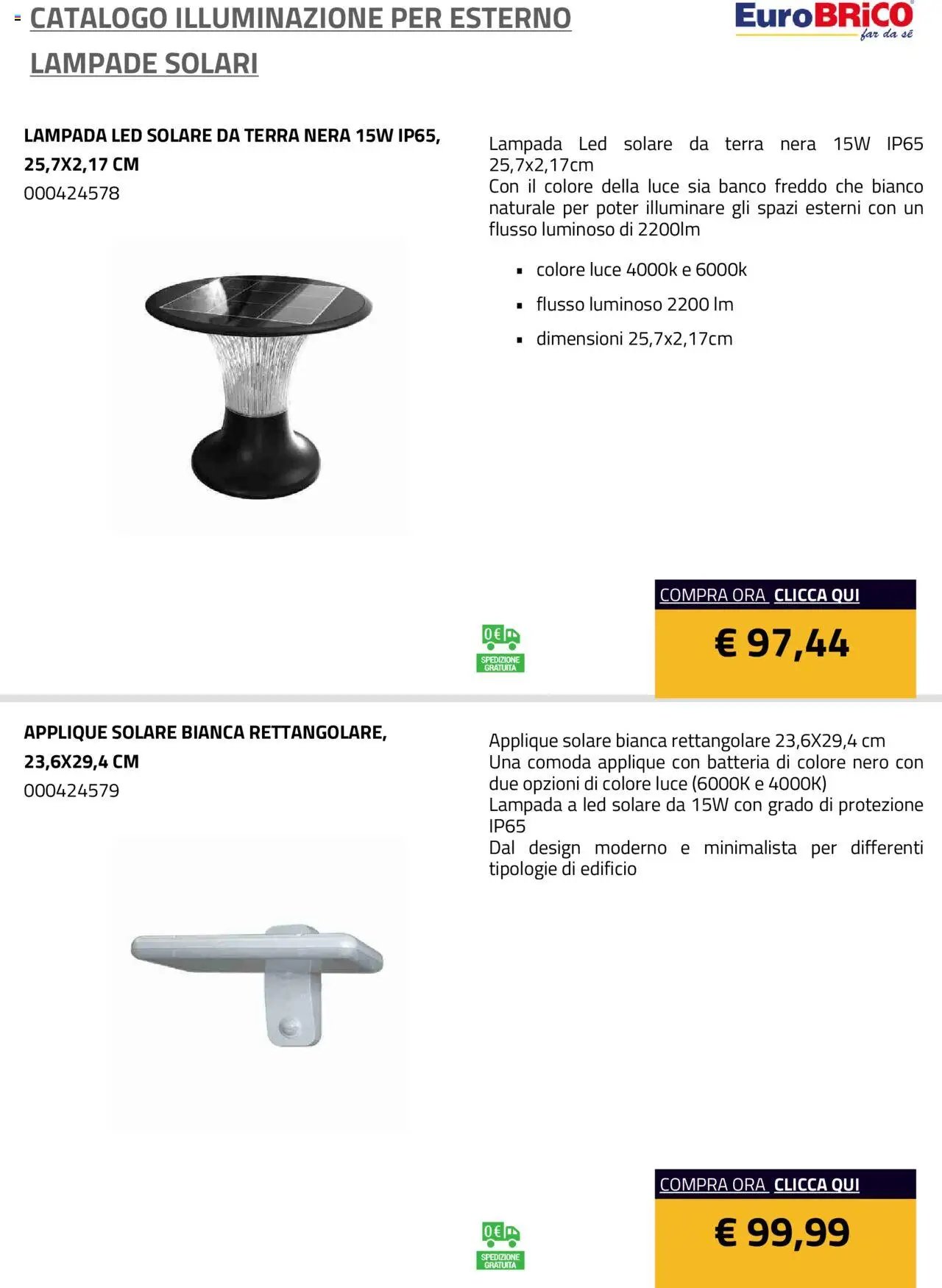 Eurobrico Illuminazione da esterno Lampade Solari catalogo