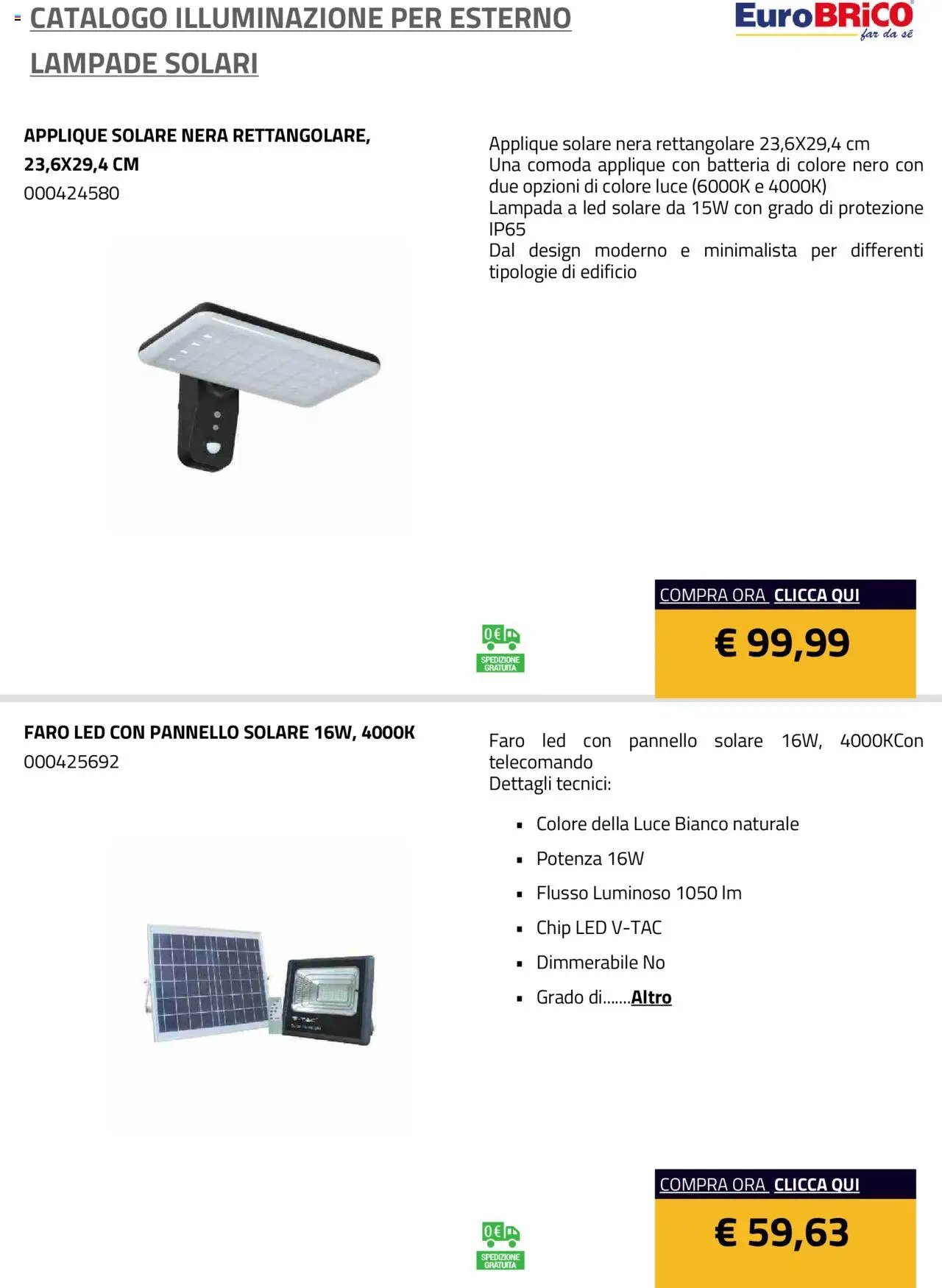 Eurobrico Illuminazione da esterno Lampade Solari catalogo