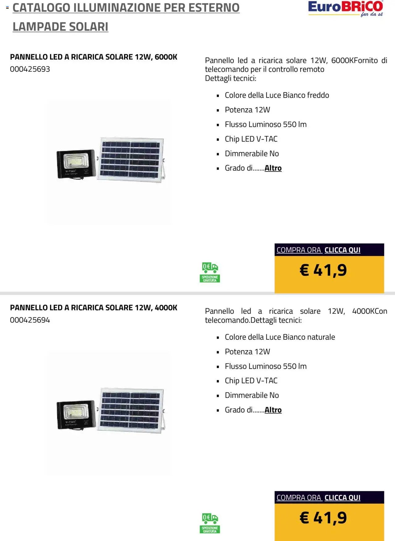 Eurobrico Illuminazione da esterno Lampade Solari catalogo