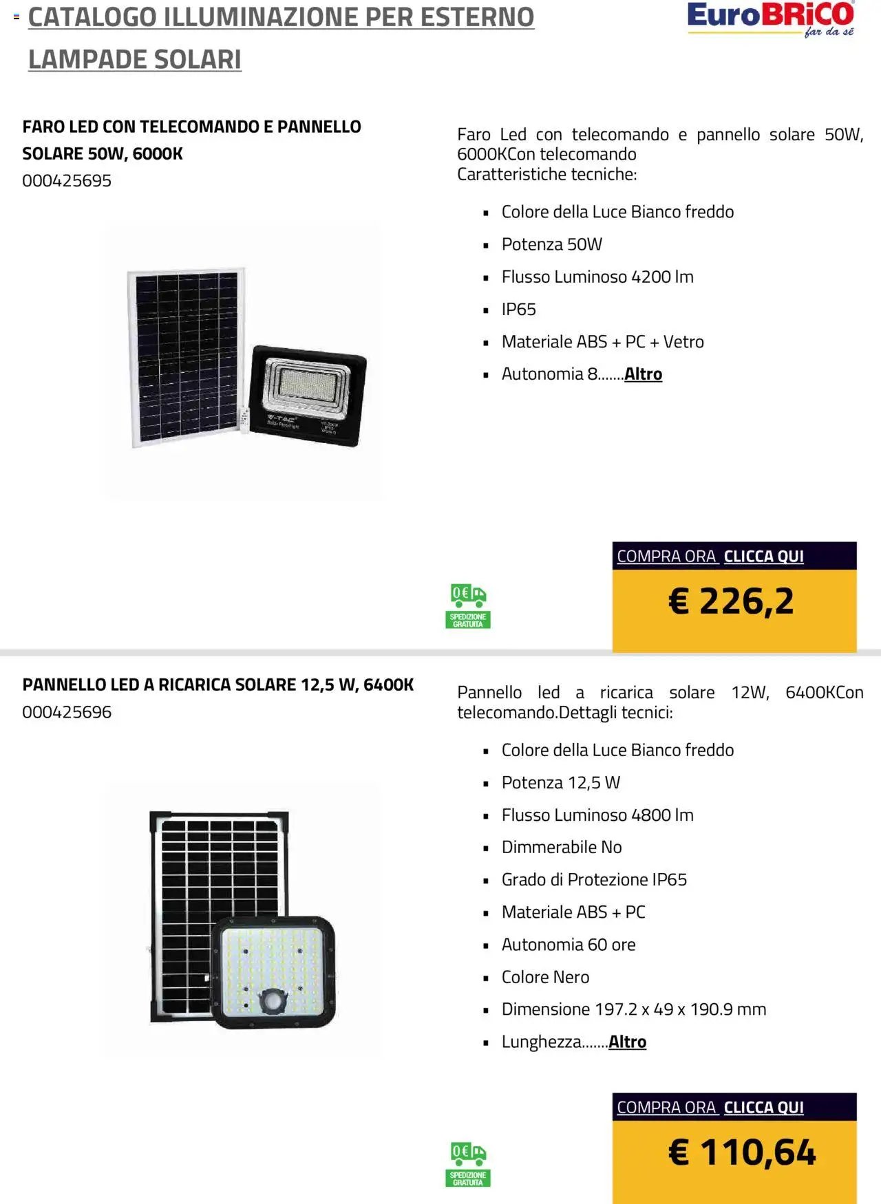 Eurobrico Illuminazione da esterno Lampade Solari catalogo