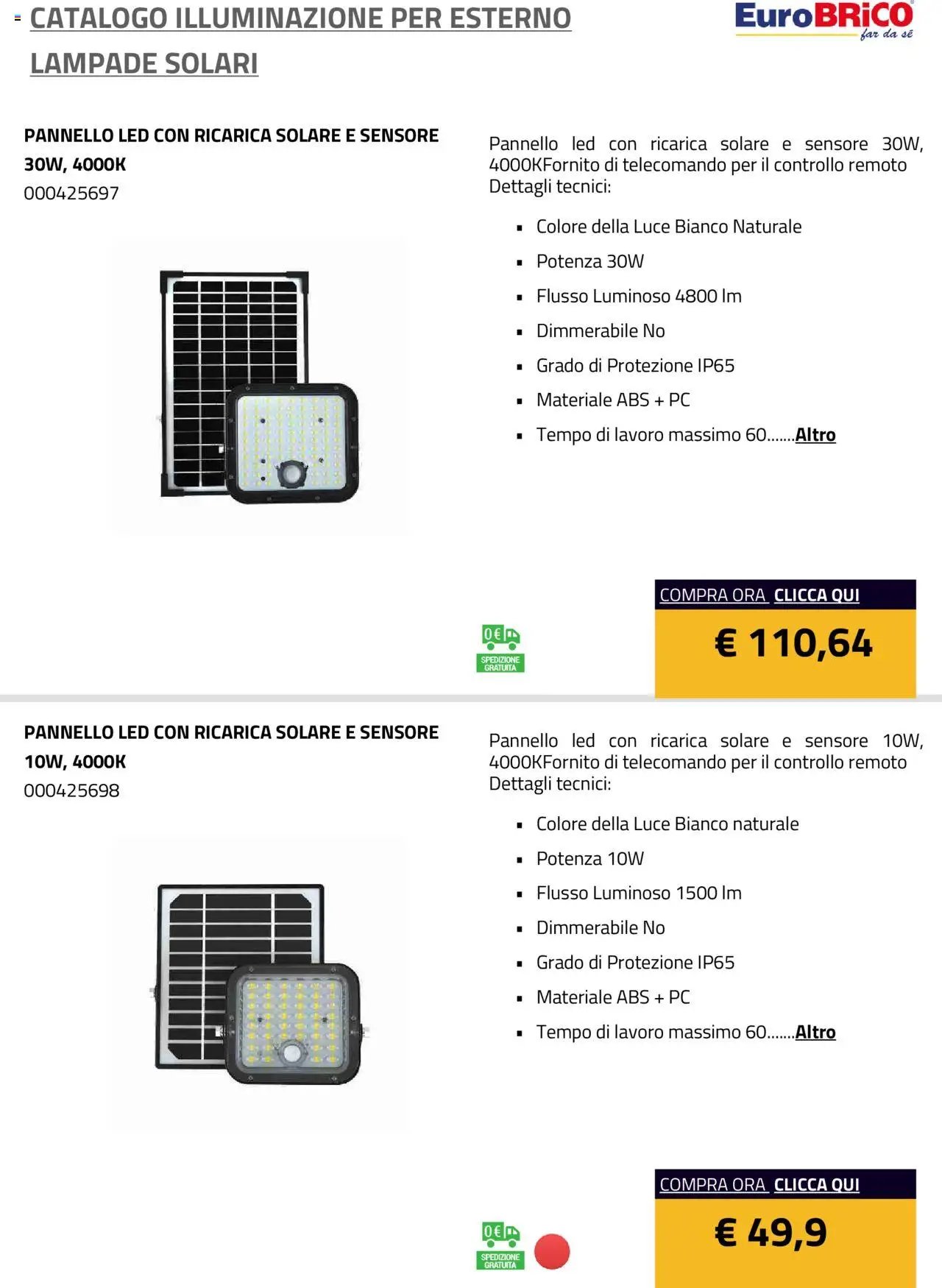 Eurobrico Illuminazione da esterno Lampade Solari catalogo