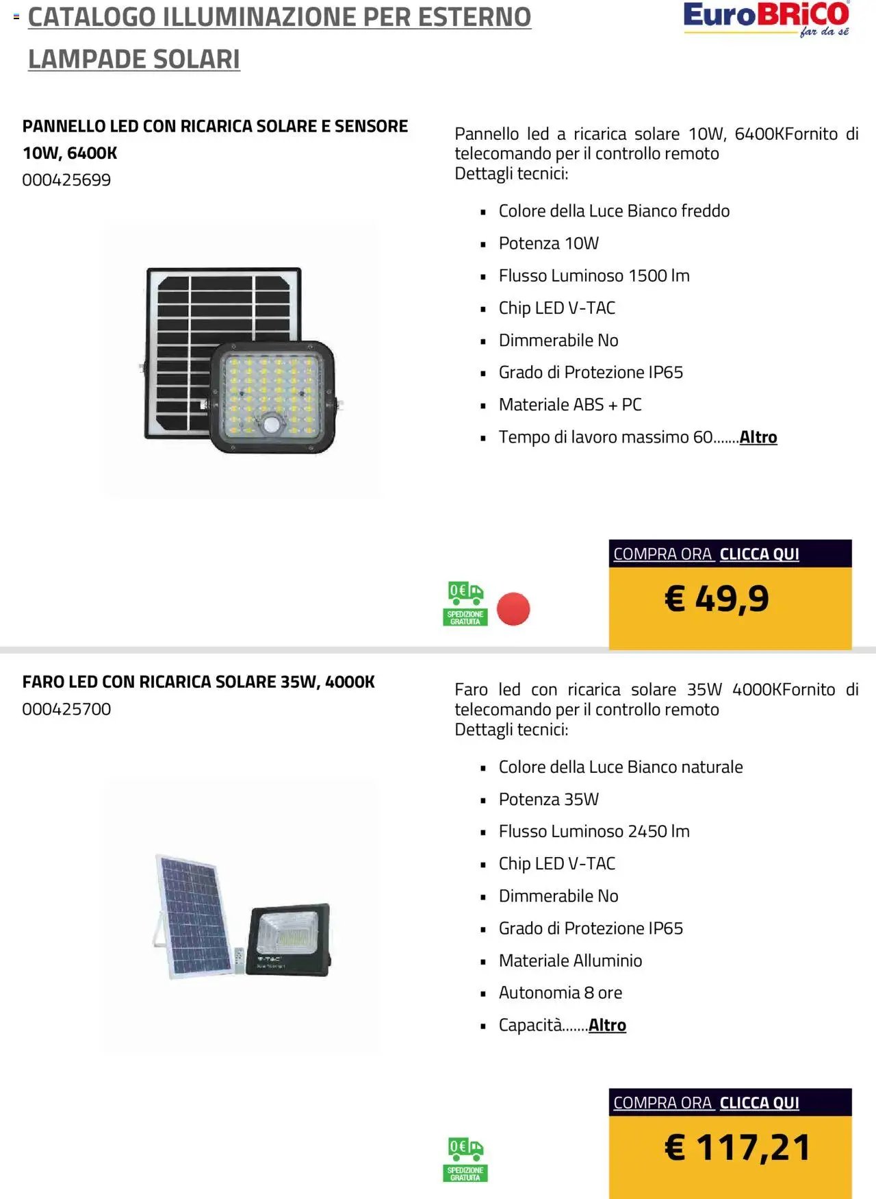 Eurobrico Illuminazione da esterno Lampade Solari catalogo