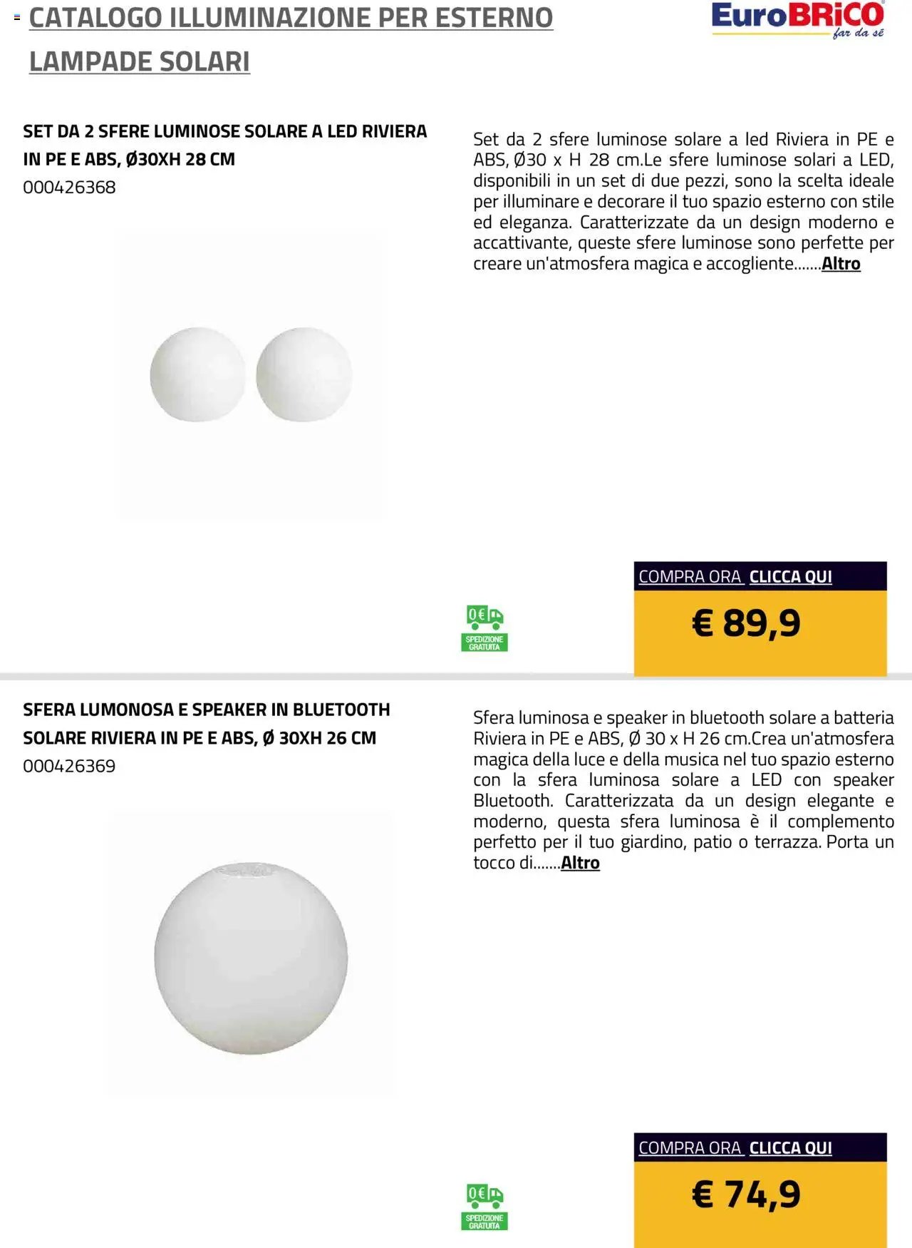 Eurobrico Illuminazione da esterno Lampade Solari catalogo