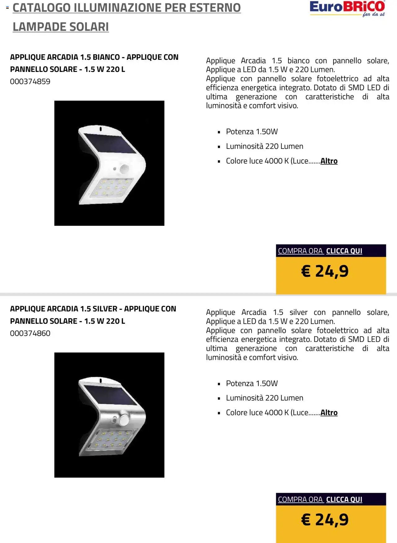 Eurobrico Illuminazione da esterno Lampade Solari catalogo
