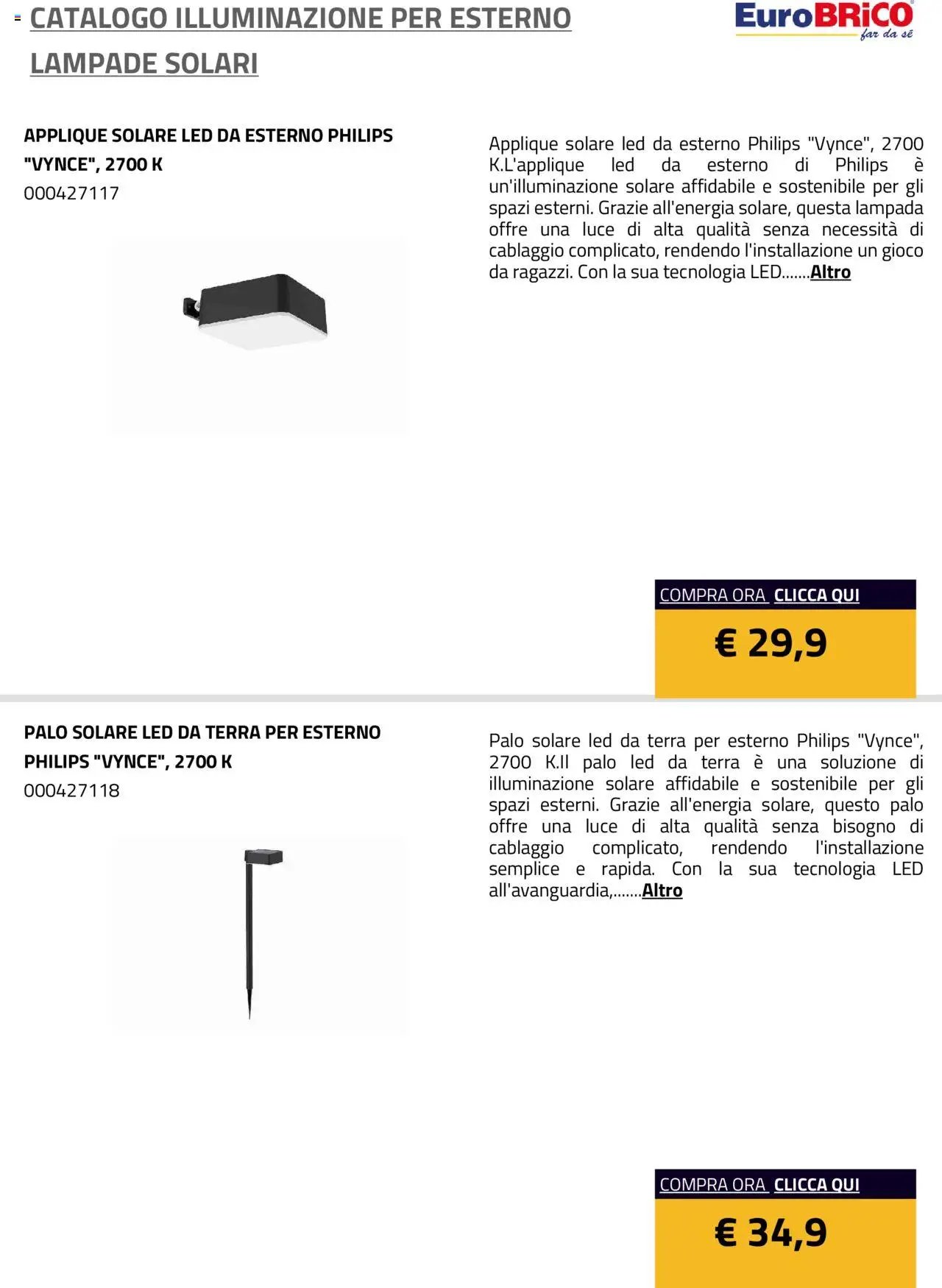 Eurobrico Illuminazione da esterno Lampade Solari catalogo