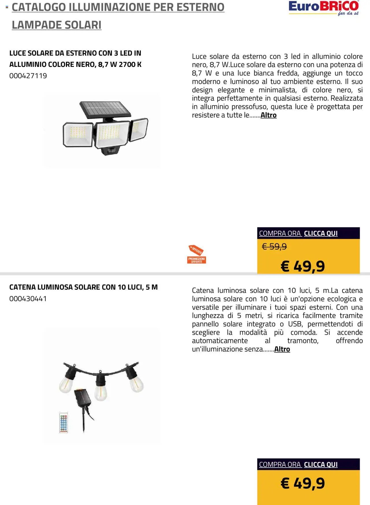 Eurobrico Illuminazione da esterno Lampade Solari catalogo