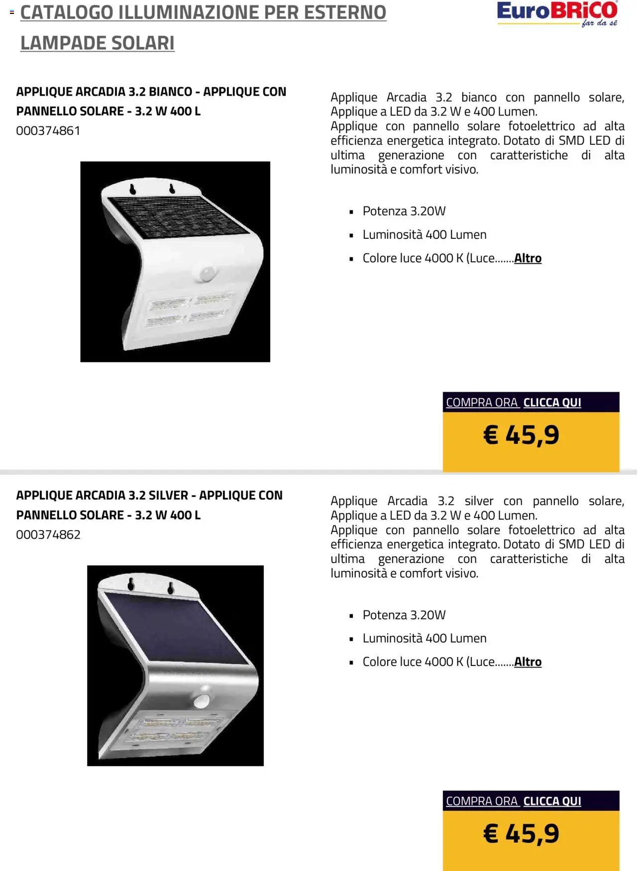 Eurobrico Illuminazione da esterno Lampade Solari catalogo