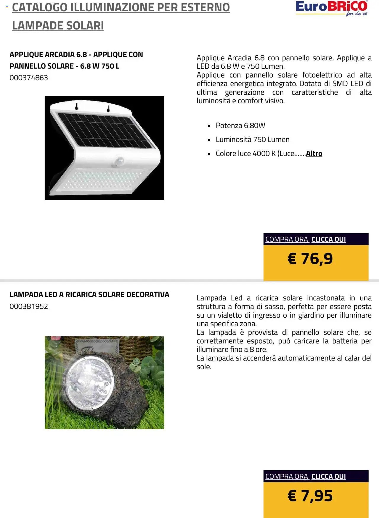 Eurobrico Illuminazione da esterno Lampade Solari catalogo