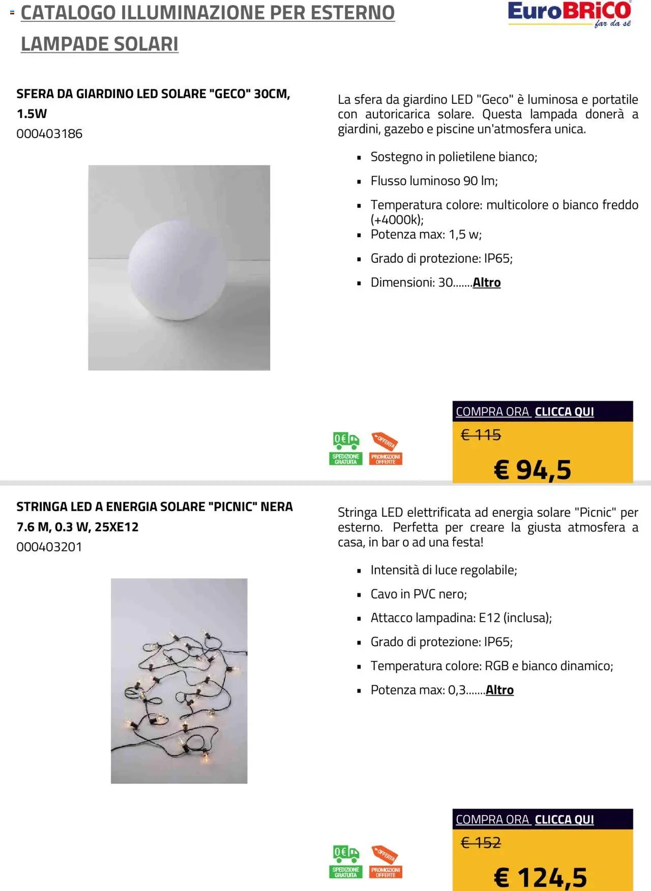 Eurobrico Illuminazione da esterno Lampade Solari catalogo