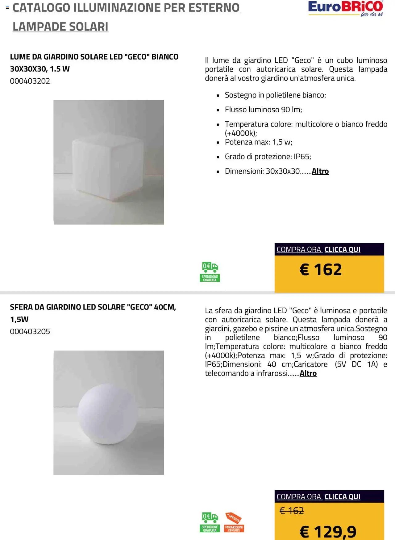 Eurobrico Illuminazione da esterno Lampade Solari catalogo