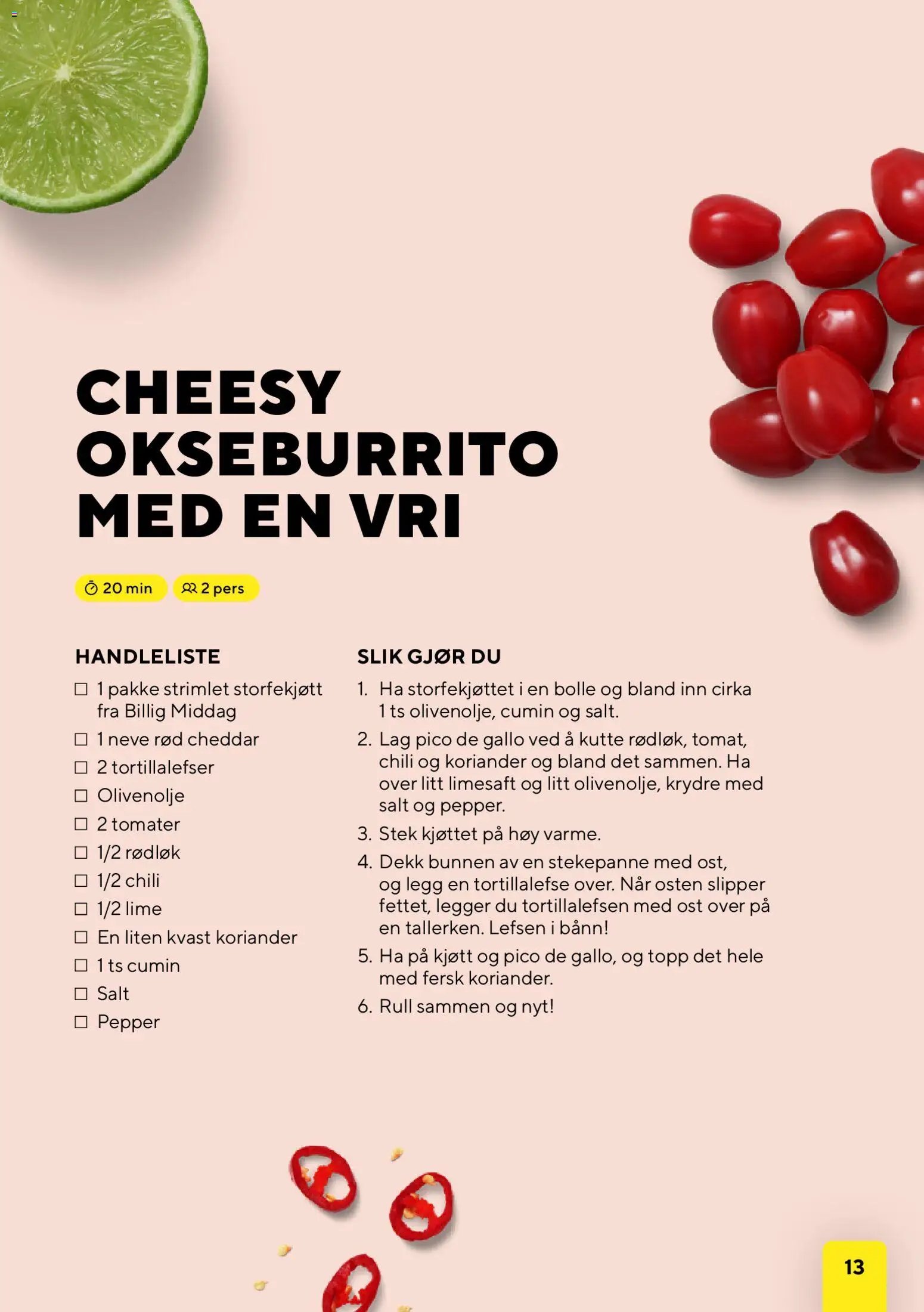 Bunnpris kundeavis middagsinspirasjon utviklet av
