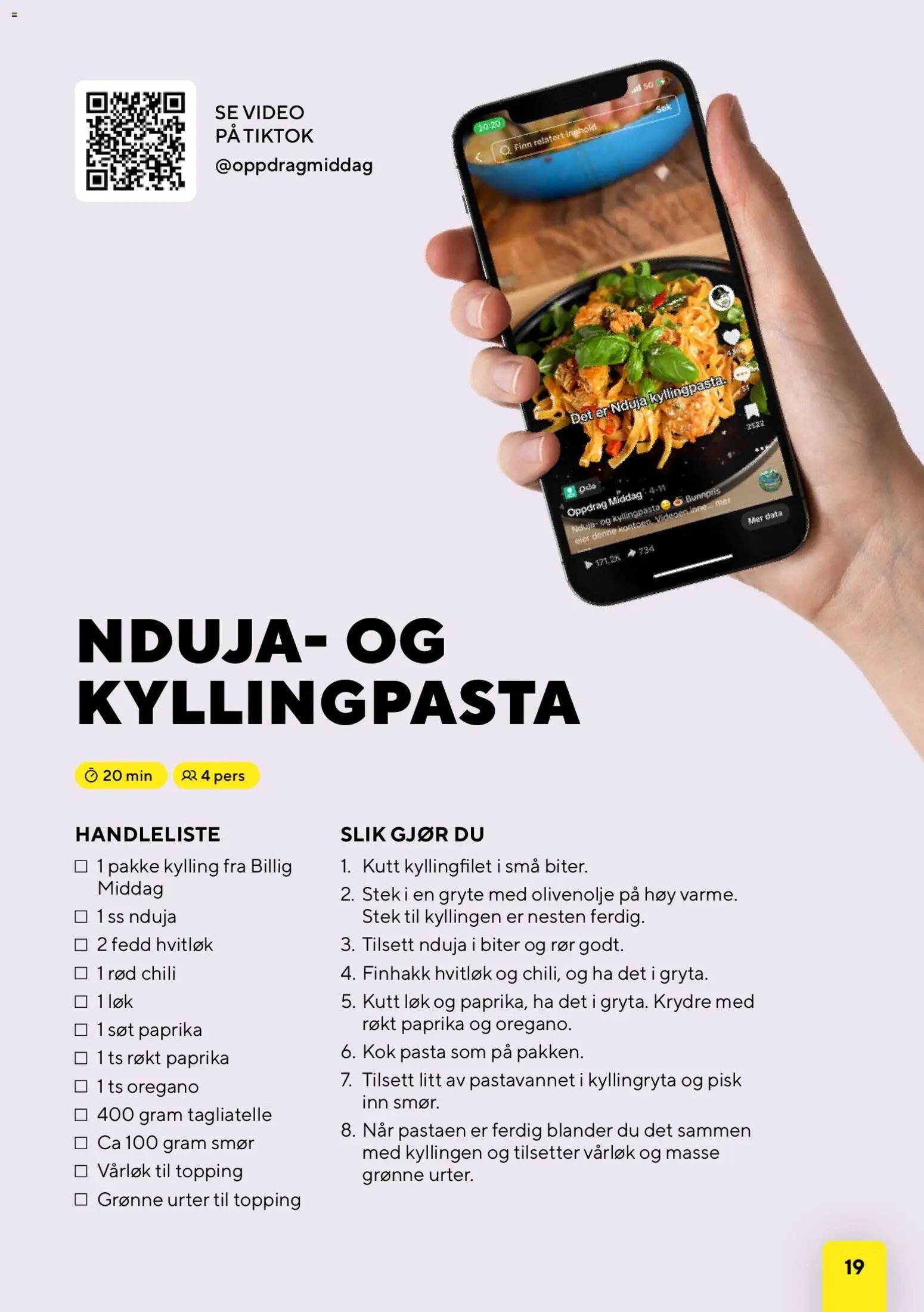 Bunnpris kundeavis middagsinspirasjon utviklet av