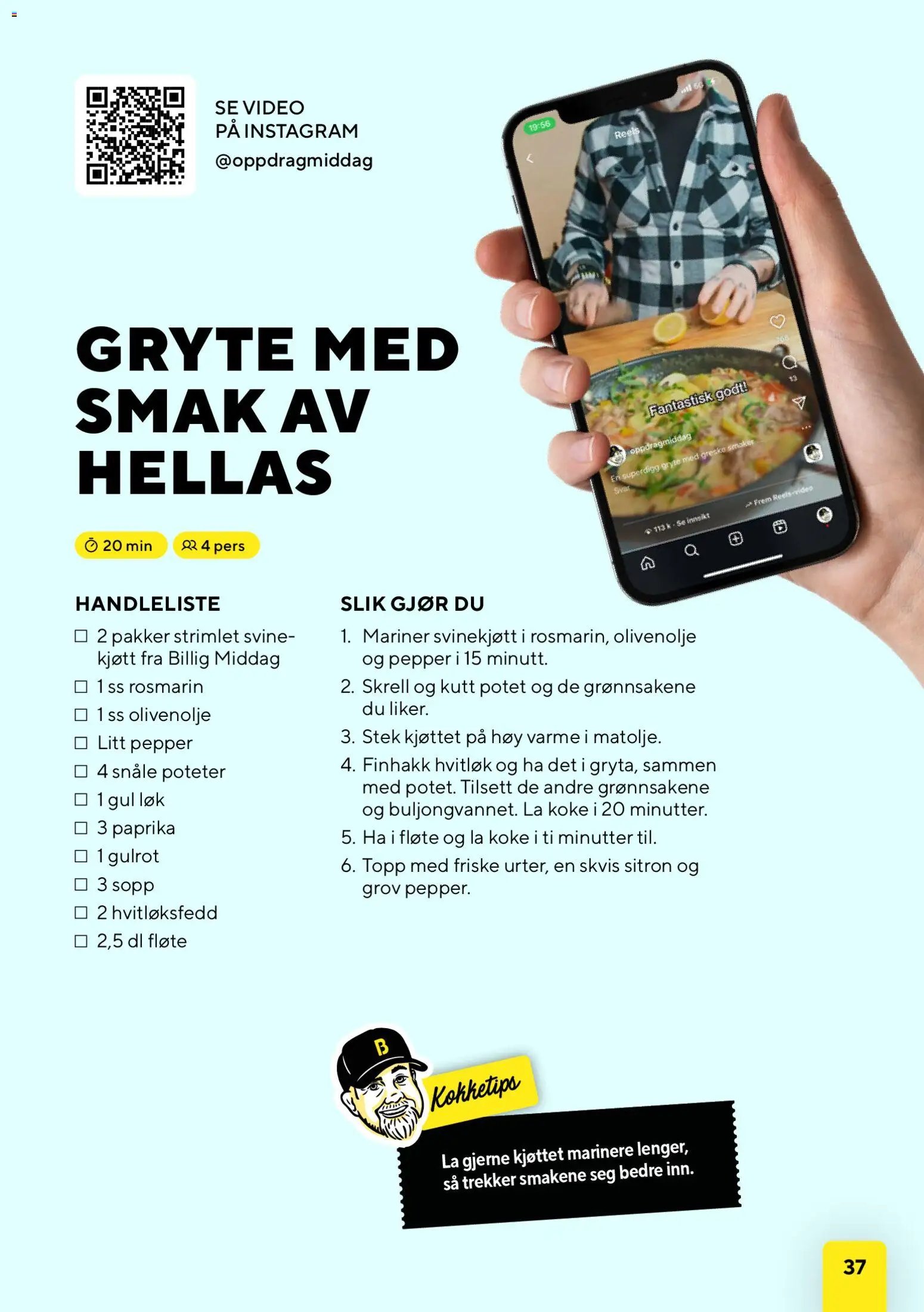 Bunnpris kundeavis middagsinspirasjon utviklet av