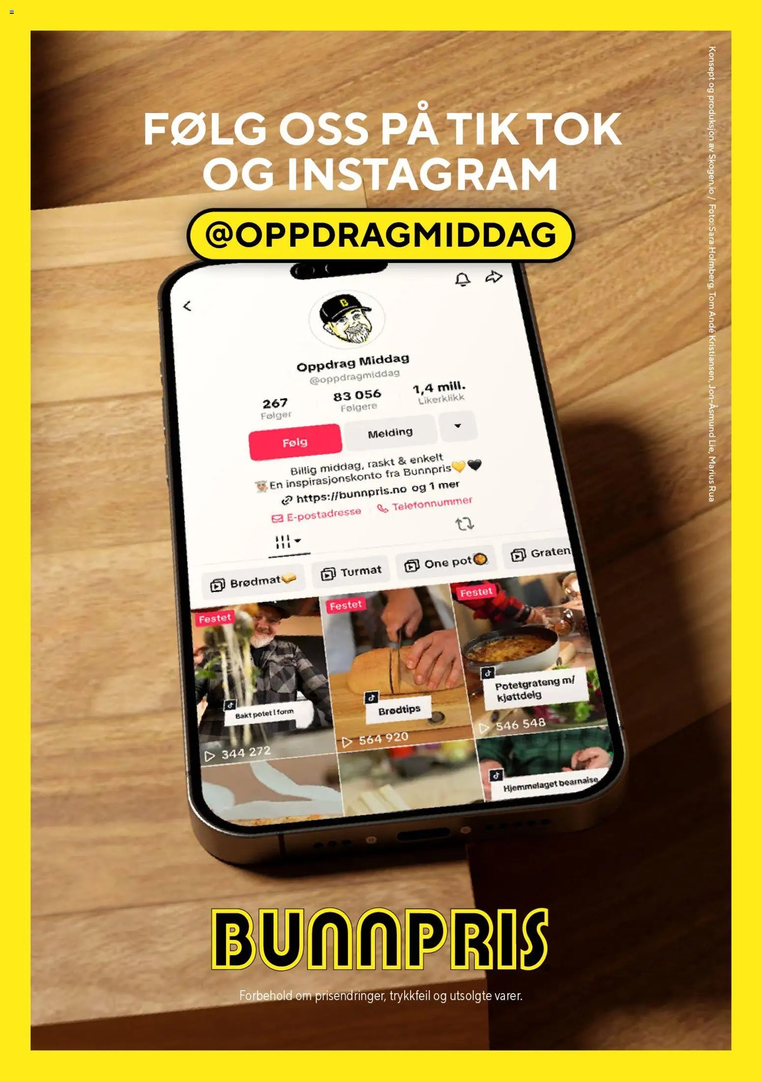 Bunnpris kundeavis middagsinspirasjon utviklet av