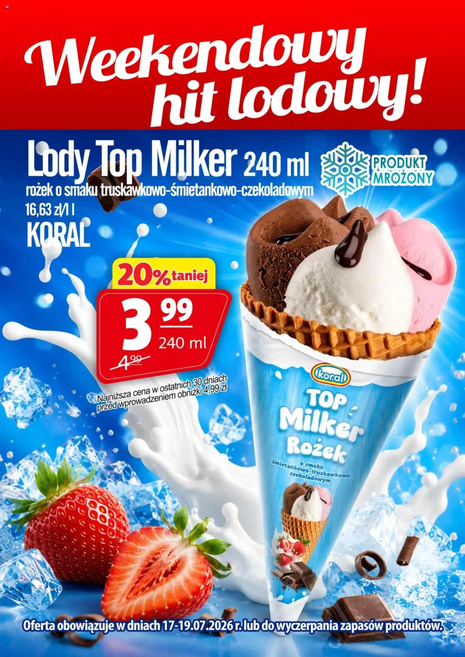 Prim Market promocja - Lody Top Milker Rożek Koral