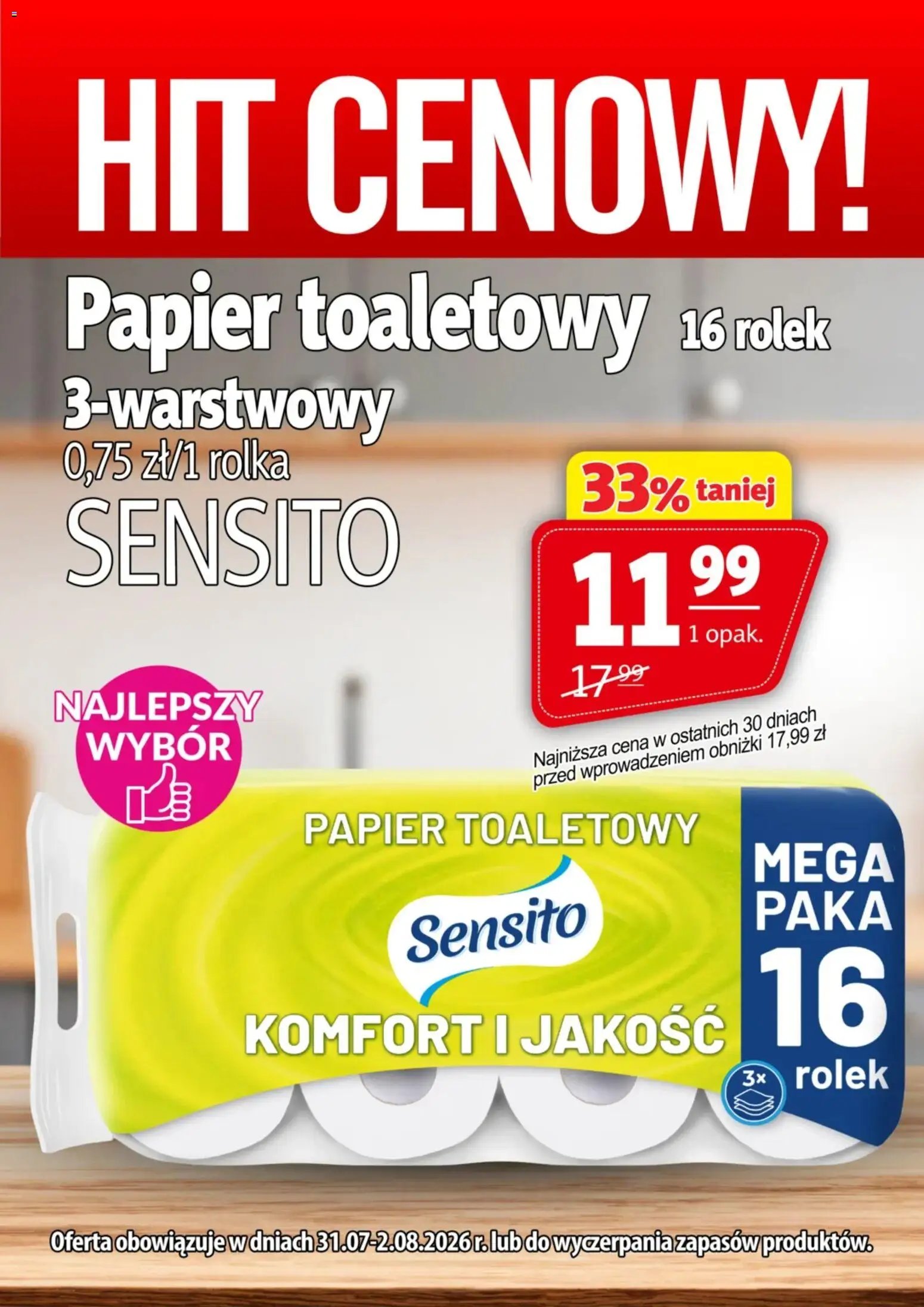 Prim Market promocja - Papier Toaletowy 16 Rolek Sensito