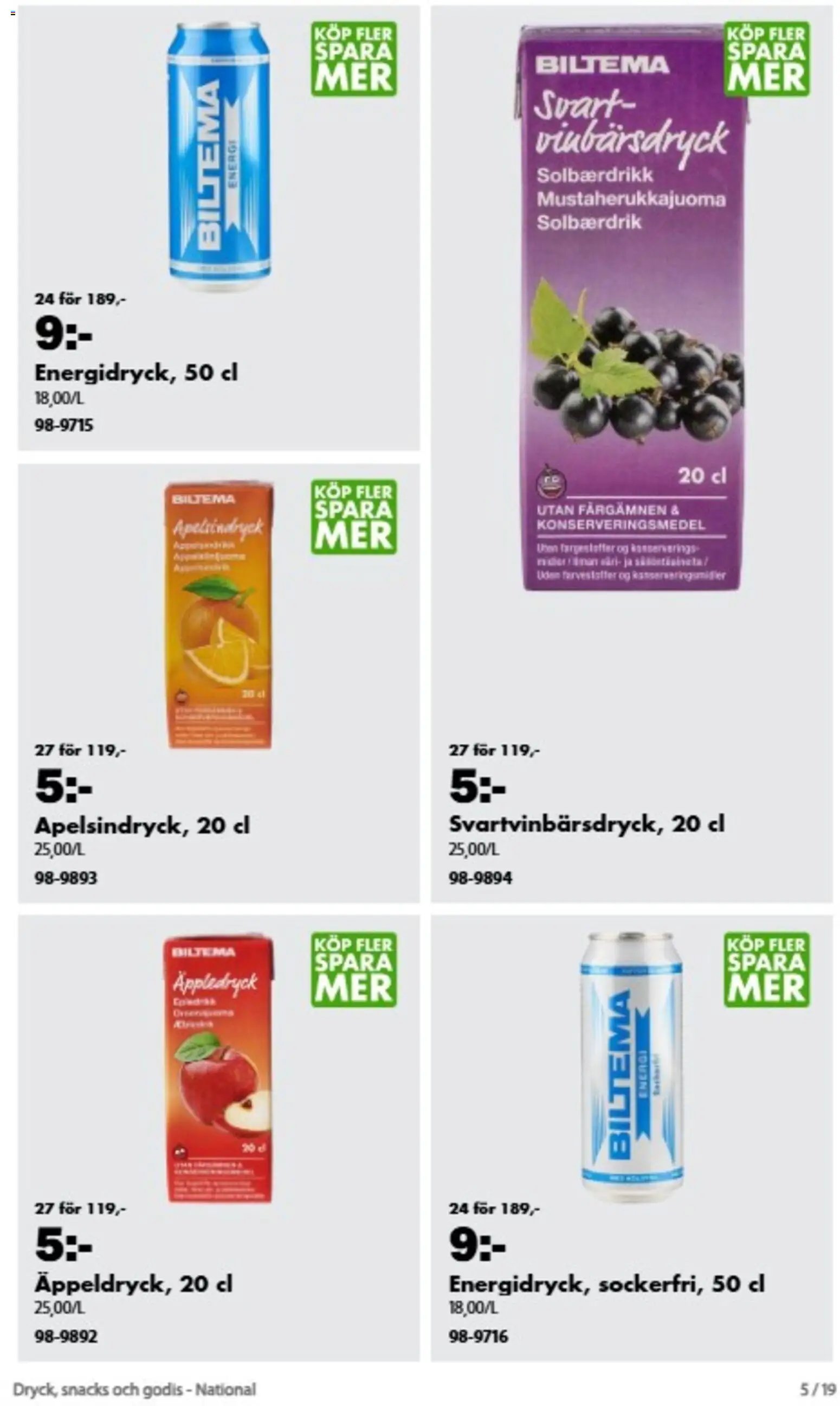 Biltema erbjudanden Dryck, snacks och godis
