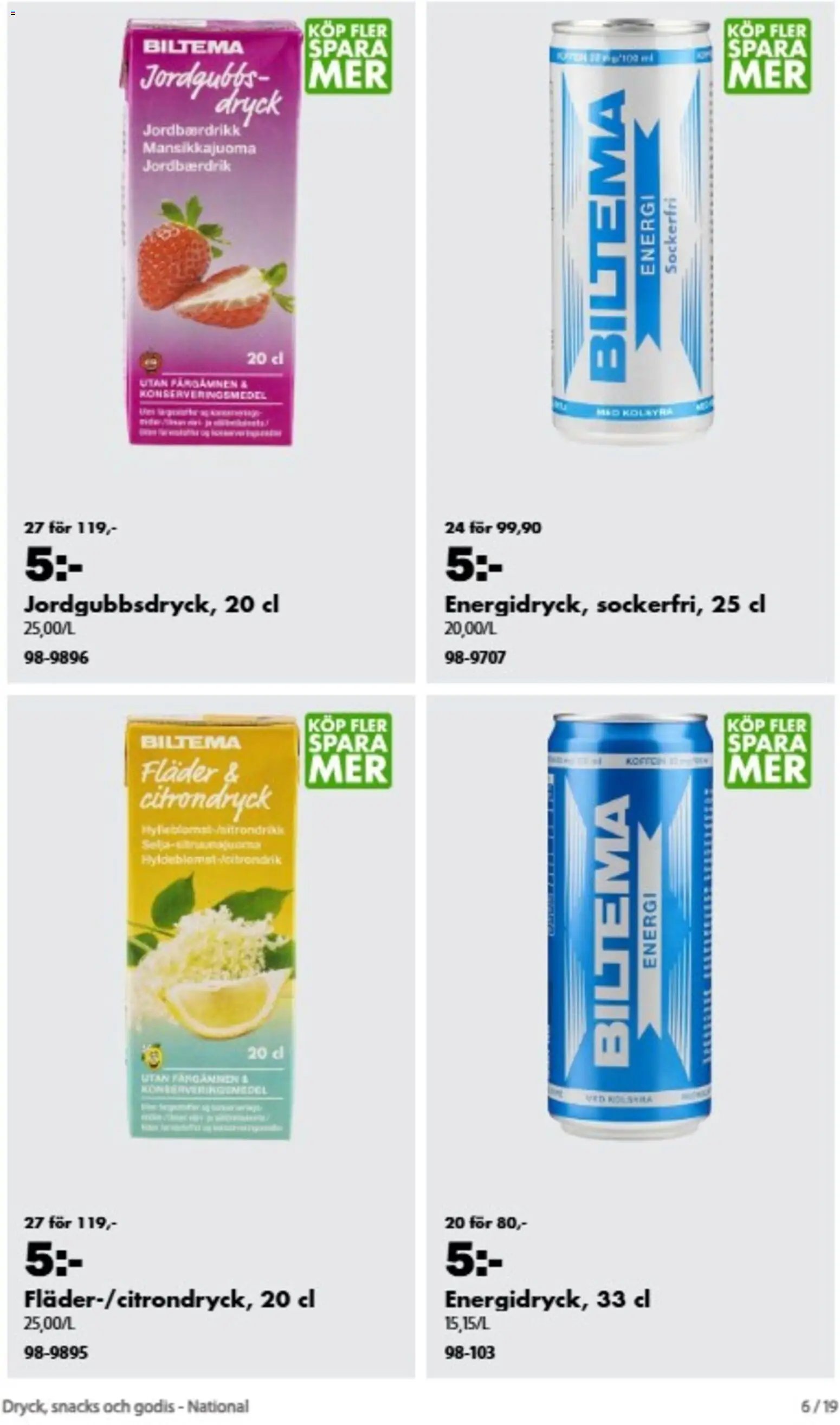 Biltema erbjudanden Dryck, snacks och godis