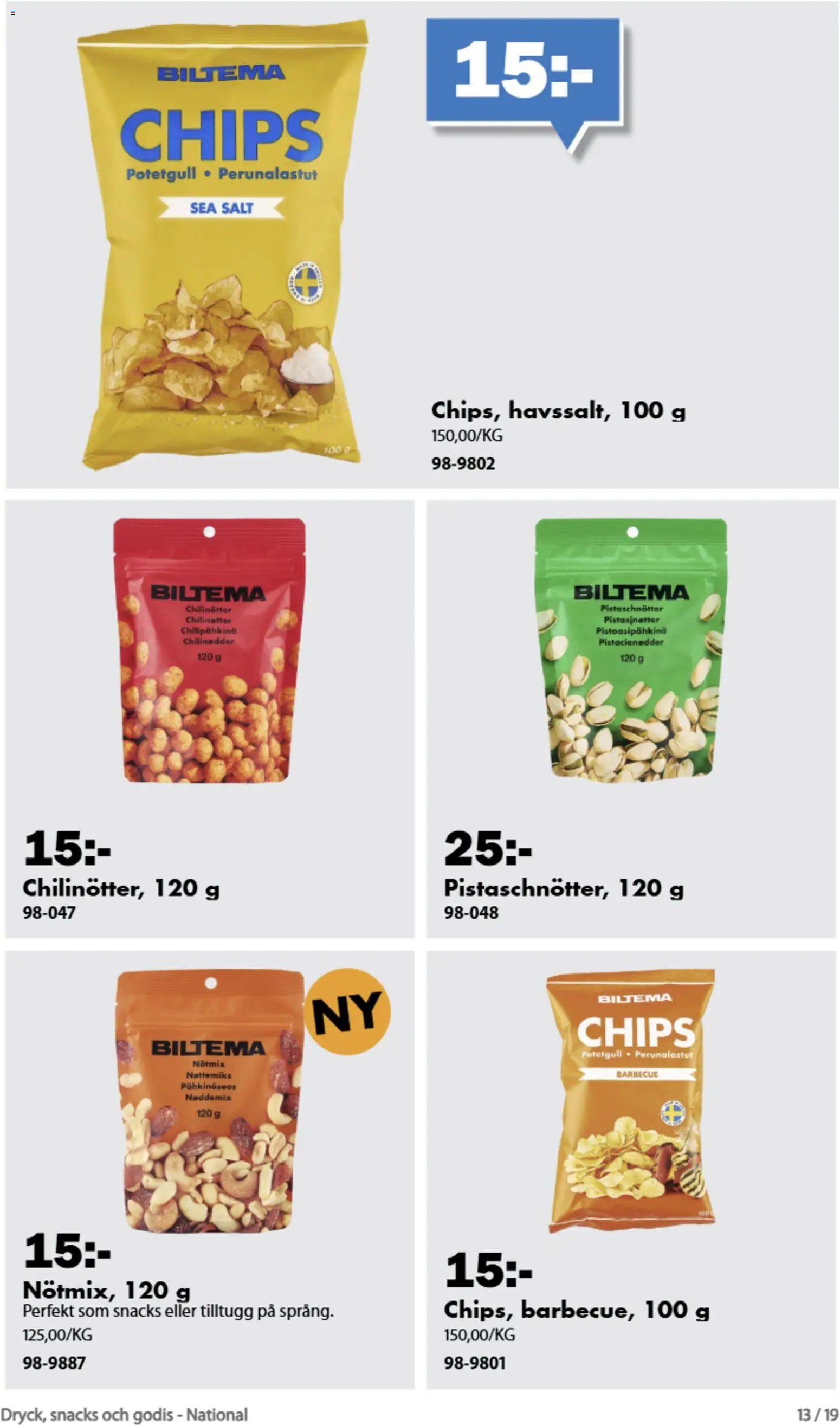 Biltema erbjudanden dryck, snacks och godis