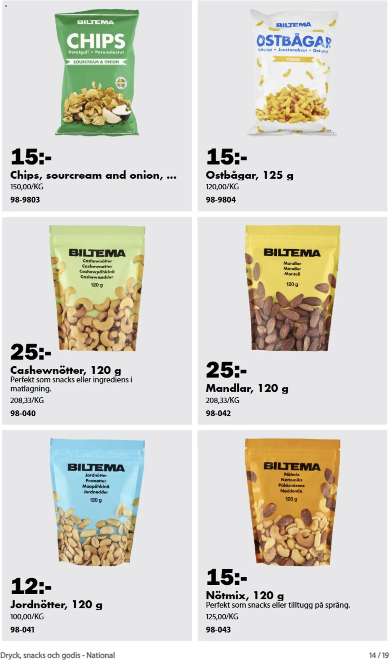 Biltema erbjudanden dryck, snacks och godis