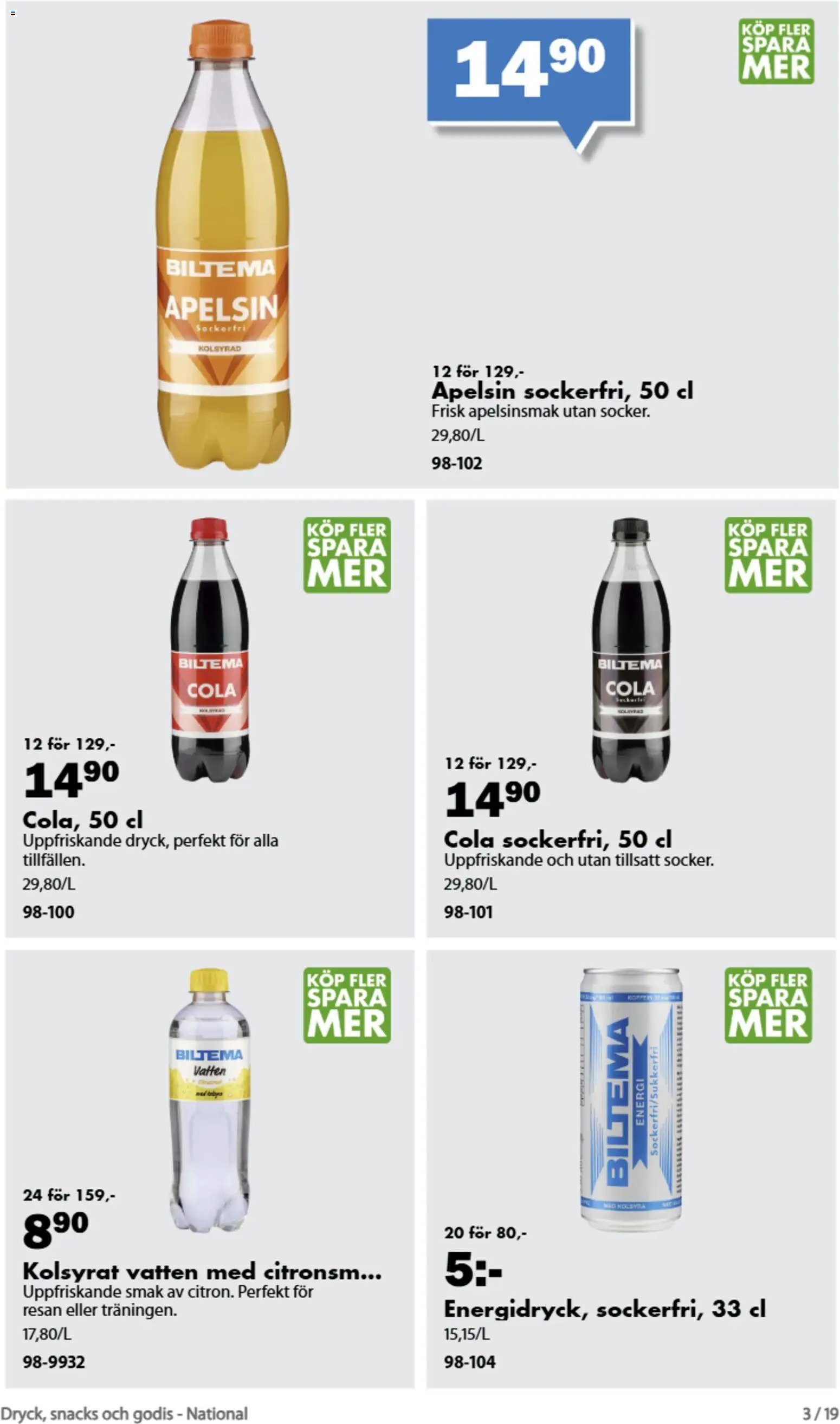 Biltema erbjudanden dryck, snacks och godis