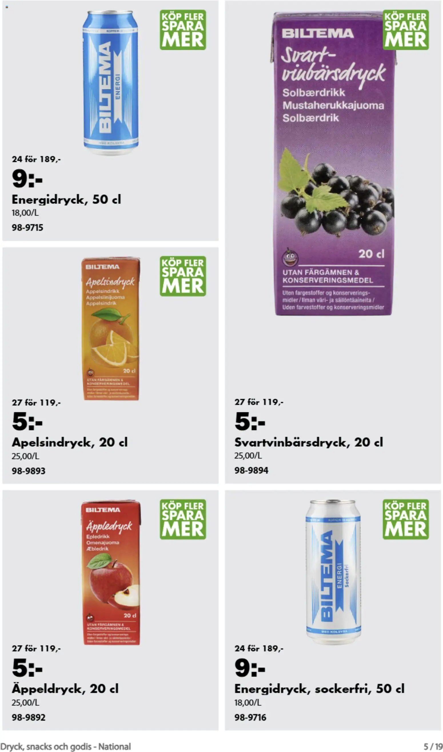 Biltema erbjudanden dryck, snacks och godis