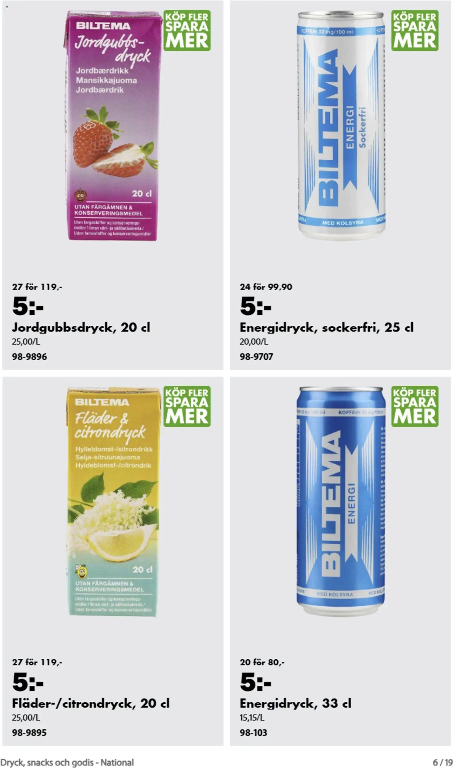 Biltema erbjudanden dryck, snacks och godis