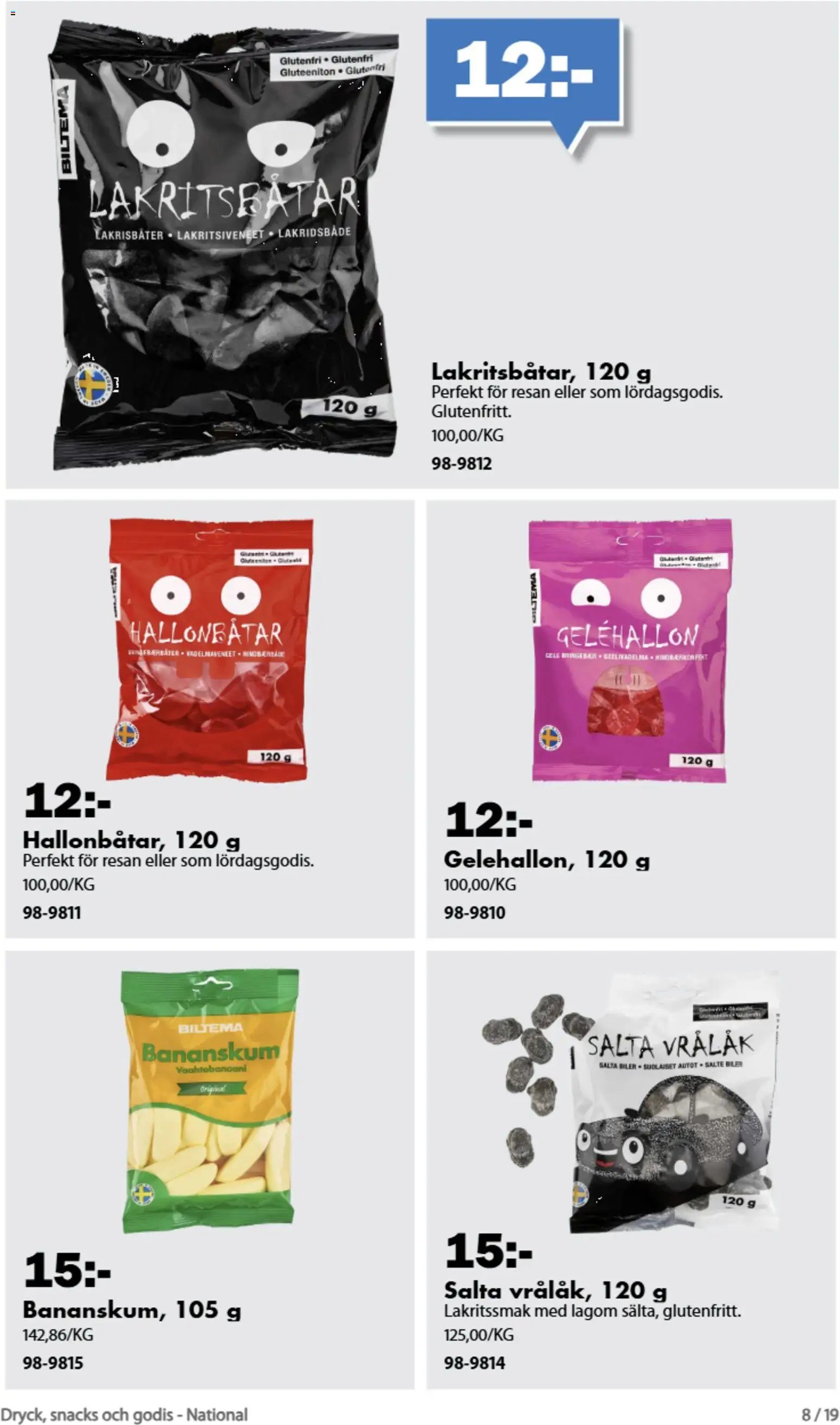 Biltema erbjudanden dryck, snacks och godis