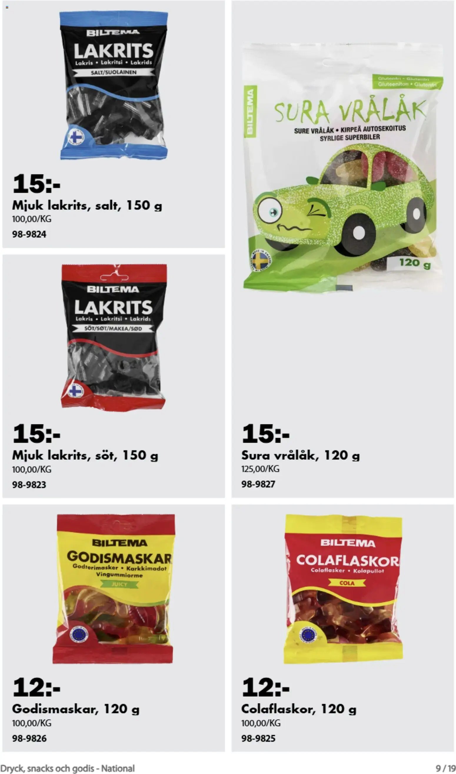 Biltema erbjudanden dryck, snacks och godis
