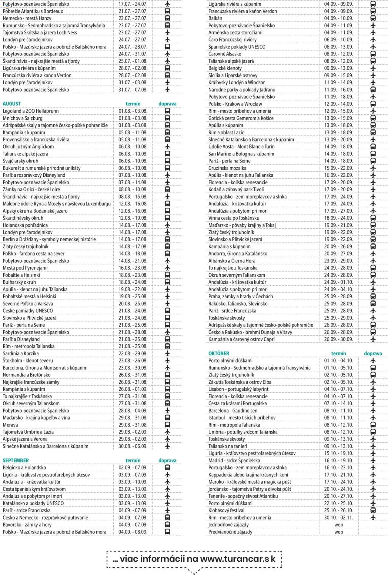 Turancar kalendár poznávacích zájazdov (2024-11-15 - 2025-12-31) | 2