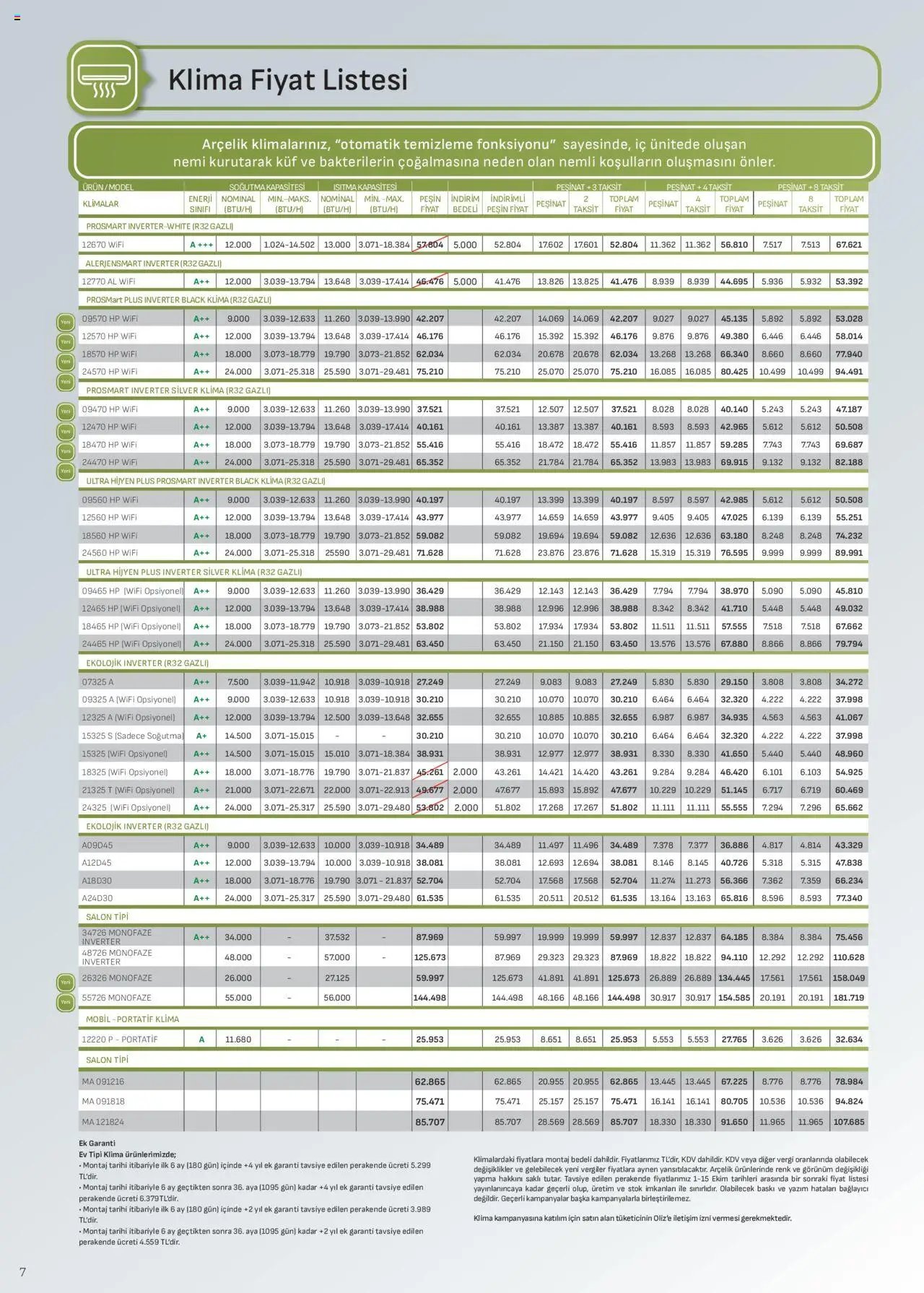 Arçelik İklimlendirme Kataloğu