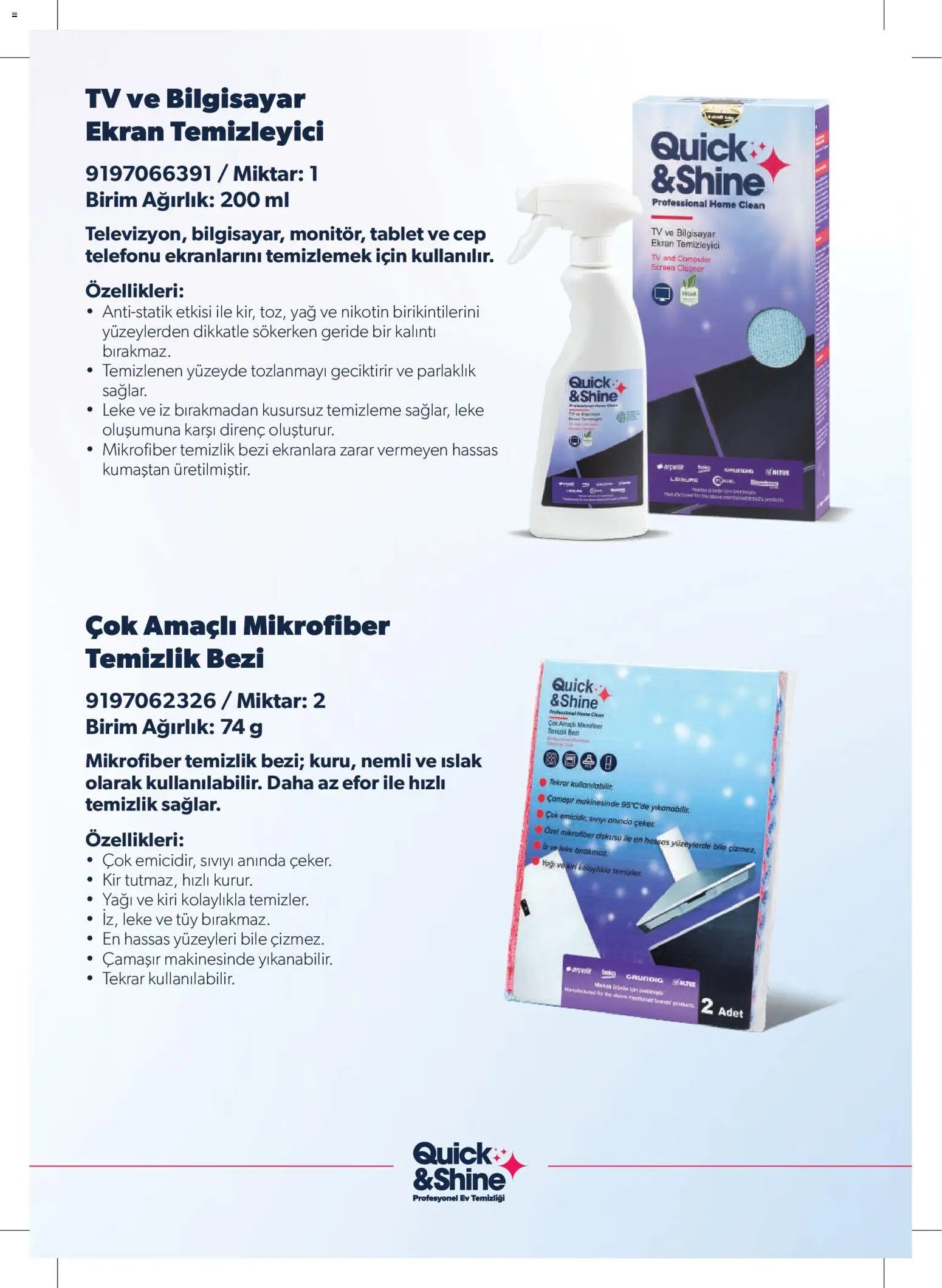 Arçelik - Quick and Shine Temizlik ve Bakım Ürünleri