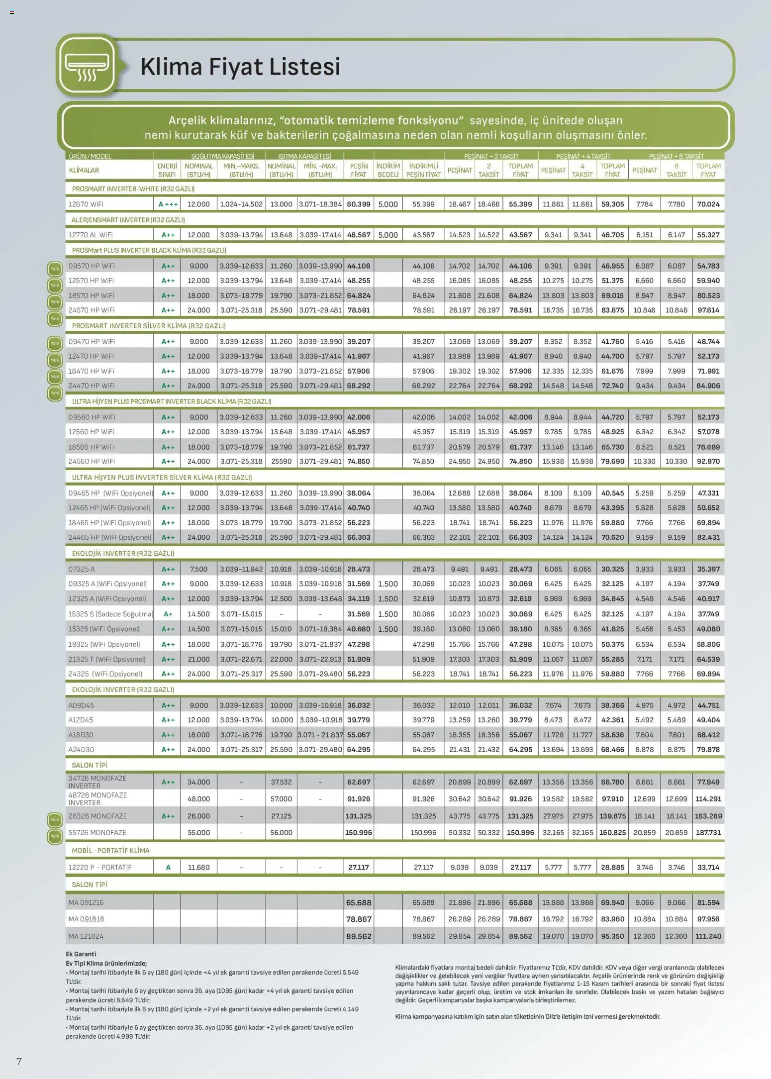 Arçelik İklimlendirme Kataloğu