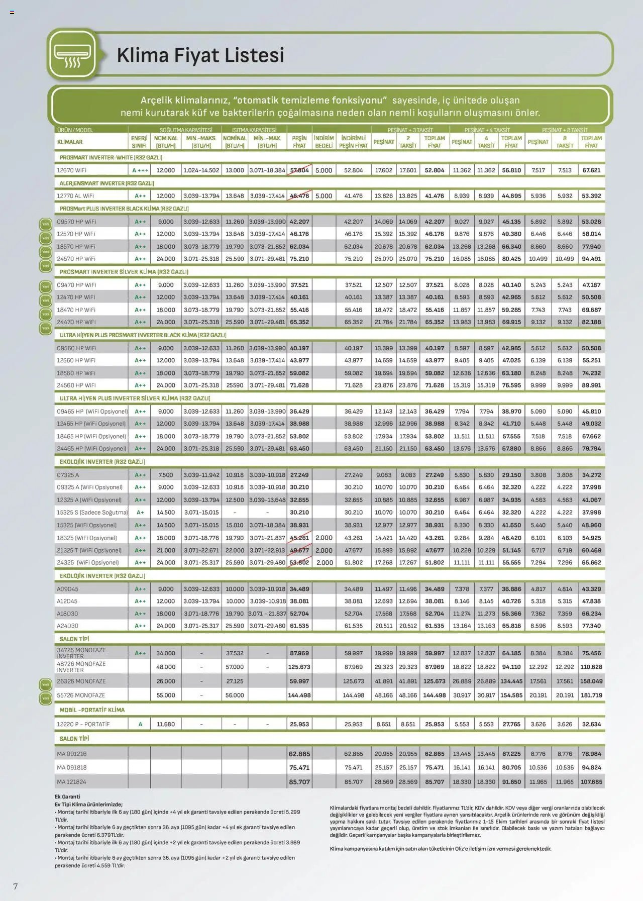 Arçelik İklimlendirme Kataloğu