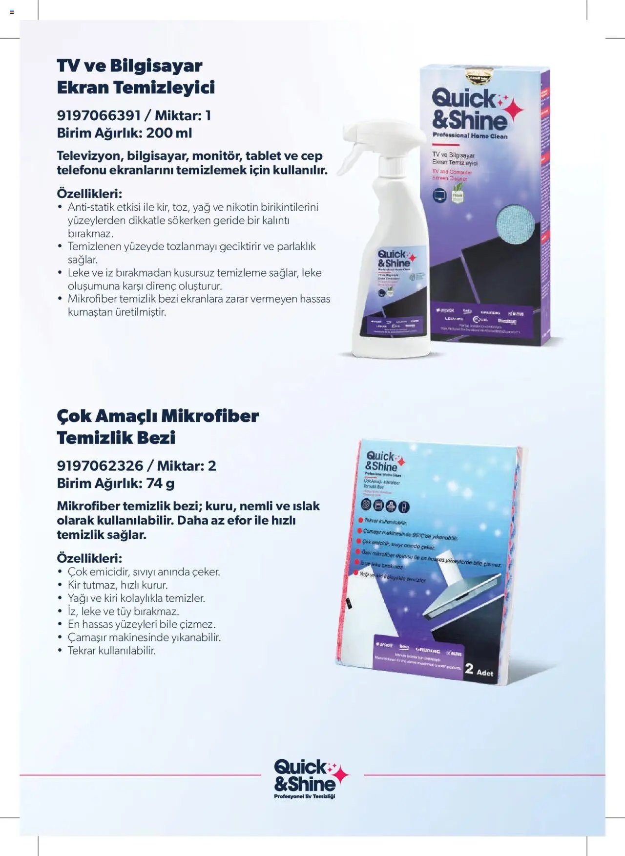 Arçelik - Quick and Shine Temizlik ve Bakım Ürünleri