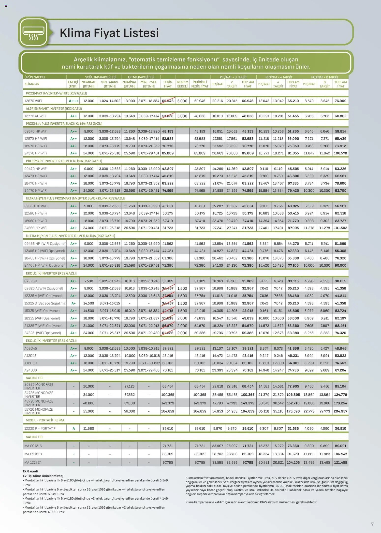 Arçelik İklimlendirme Kataloğu