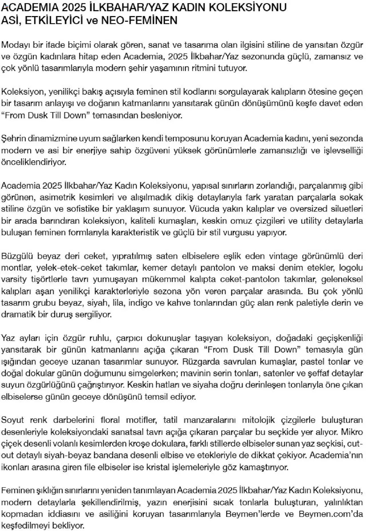 Beymen - Academia 2025 İlkbahar/Yaz Kadın