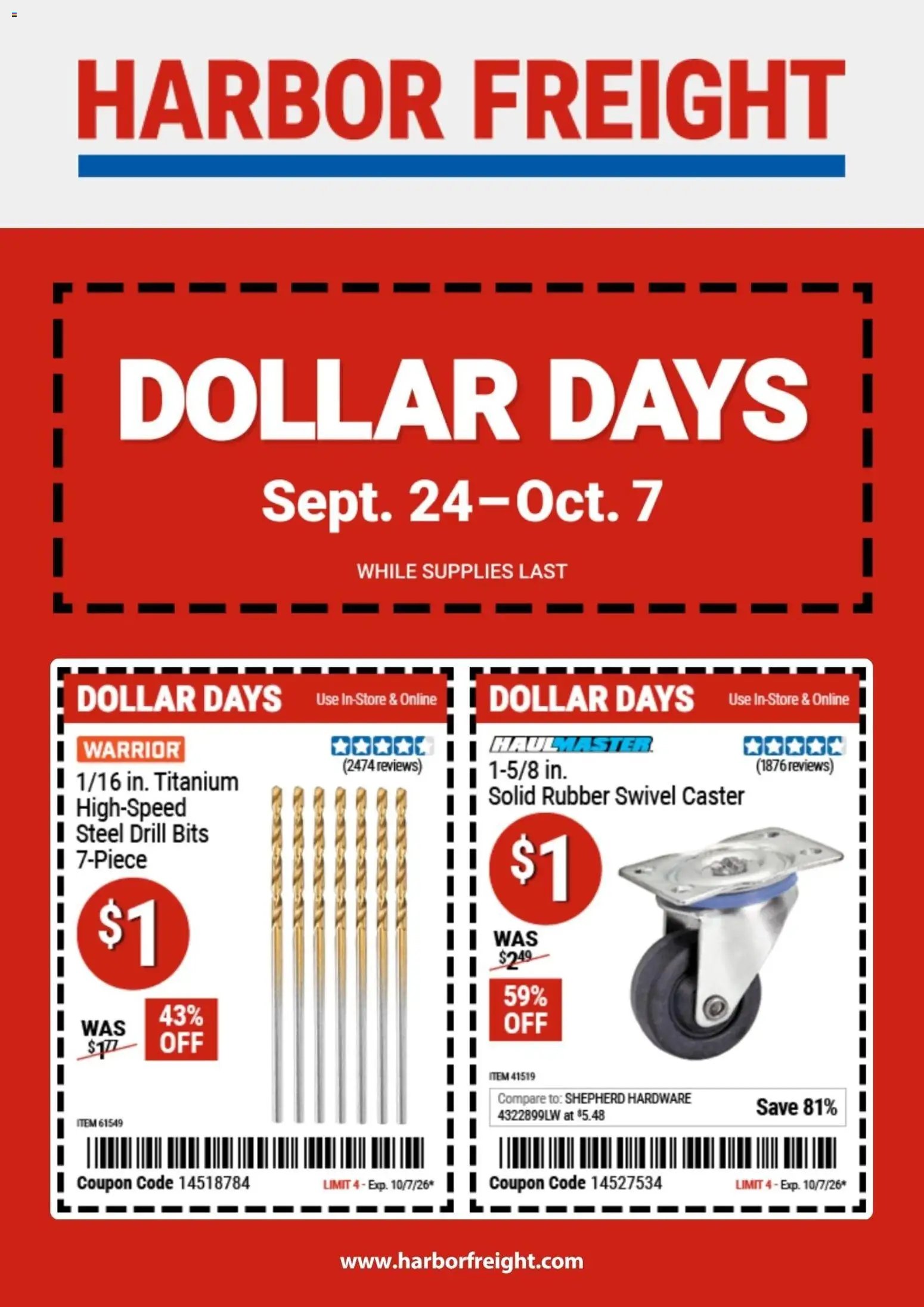 Harbor Freight Dollar Days
