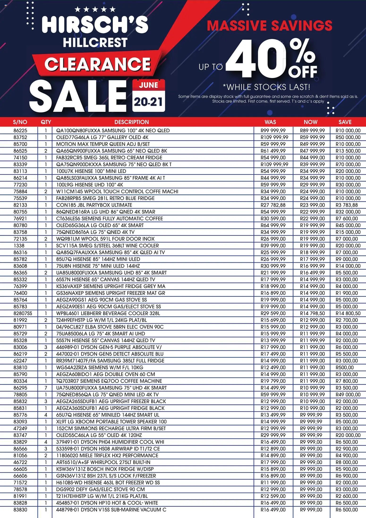 Hirsch's Hillcrest Clearance Sale